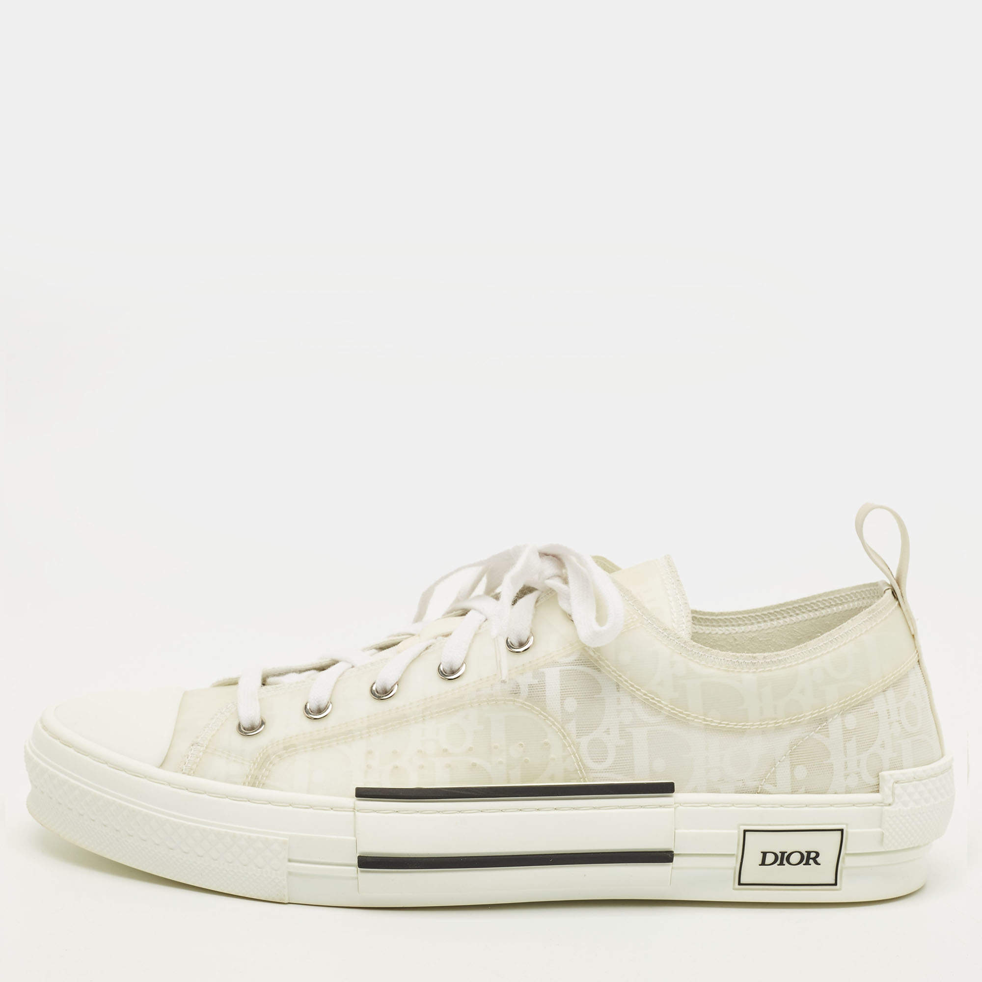 Pre Owned حذاء رياضي ديور B23 دانتيل أبيض وبي في سي شبكي مقاس 45