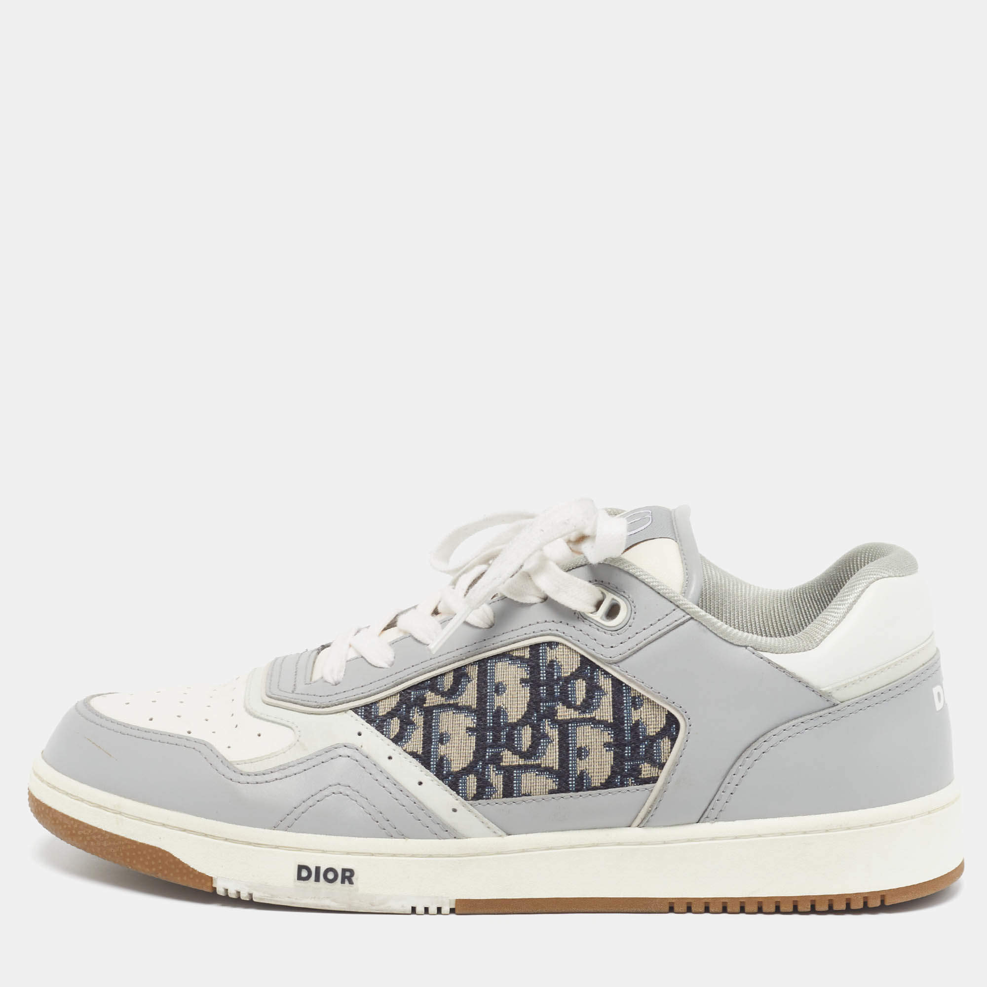 Pre Owned Dior b27 Size 45 Multicolor Jacquard and Leather Lace Up Sneakers