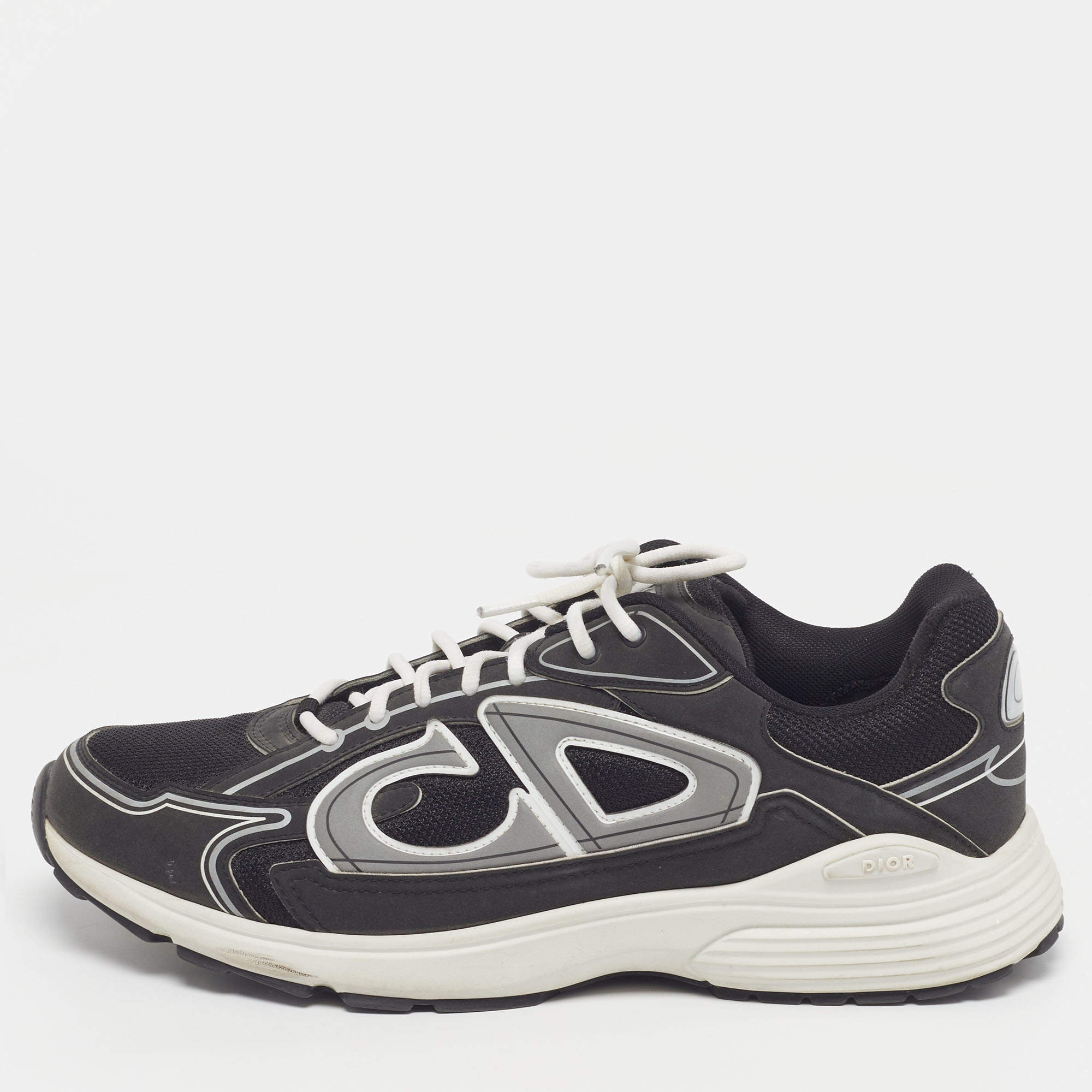 Pre Owned Dior B30 Size 45 Black/Grey Leather and Mesh Lace Up Sneakers