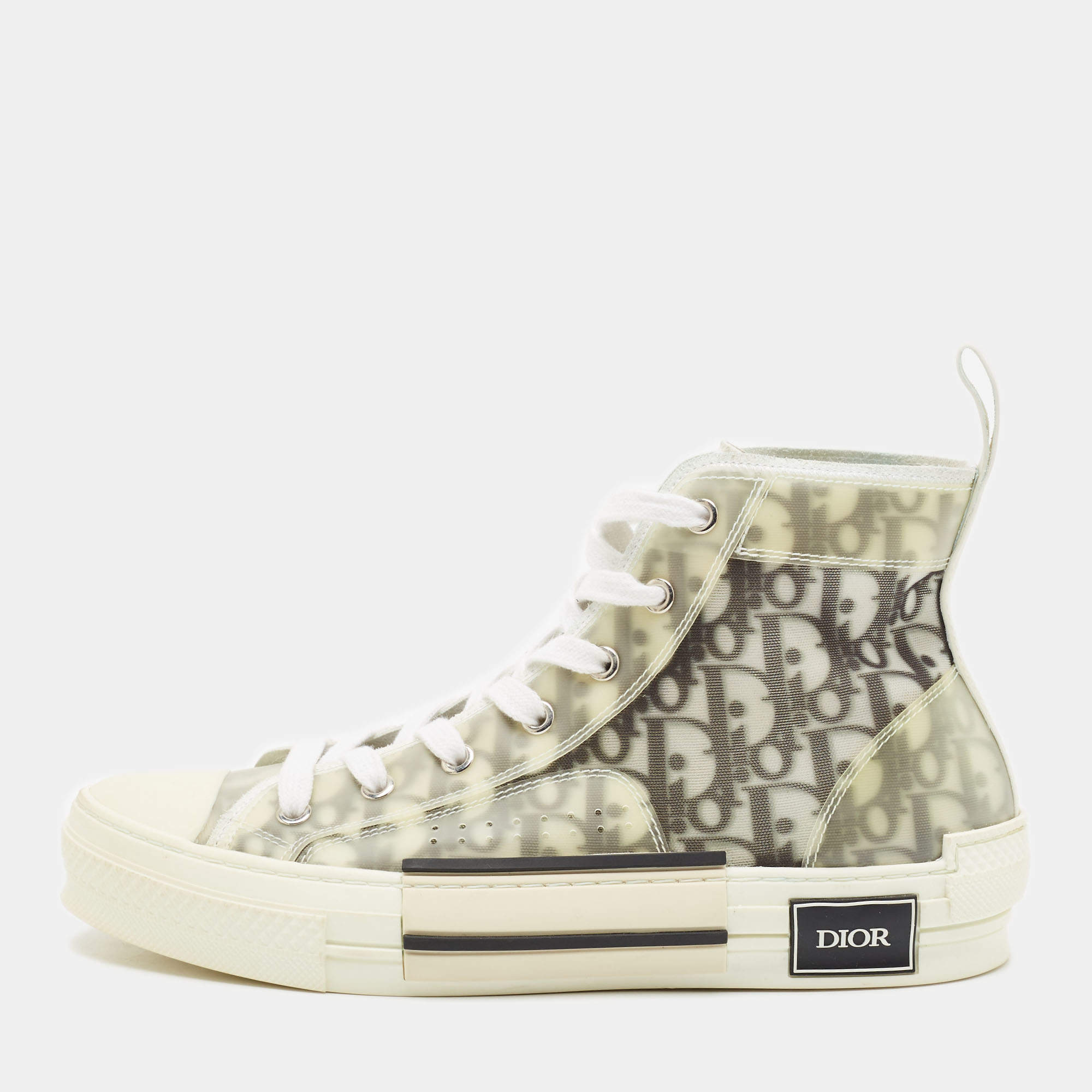 Pre Owned Dior B23 Size 40 Grey/Transperent Oblique Mesh and PVC High Top Sneakers