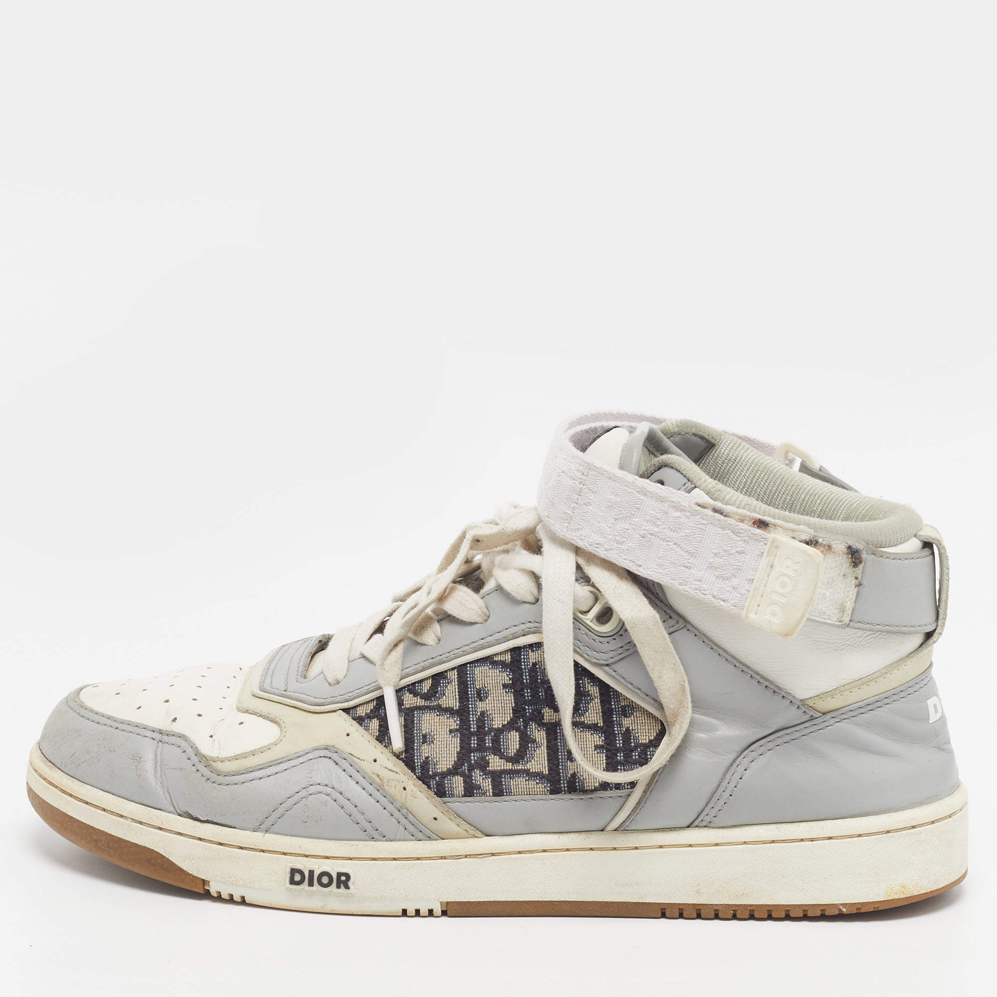 Pre Owned Dior B27 Size 42 Tricolor Jacquard and Leather High Top Sneakers