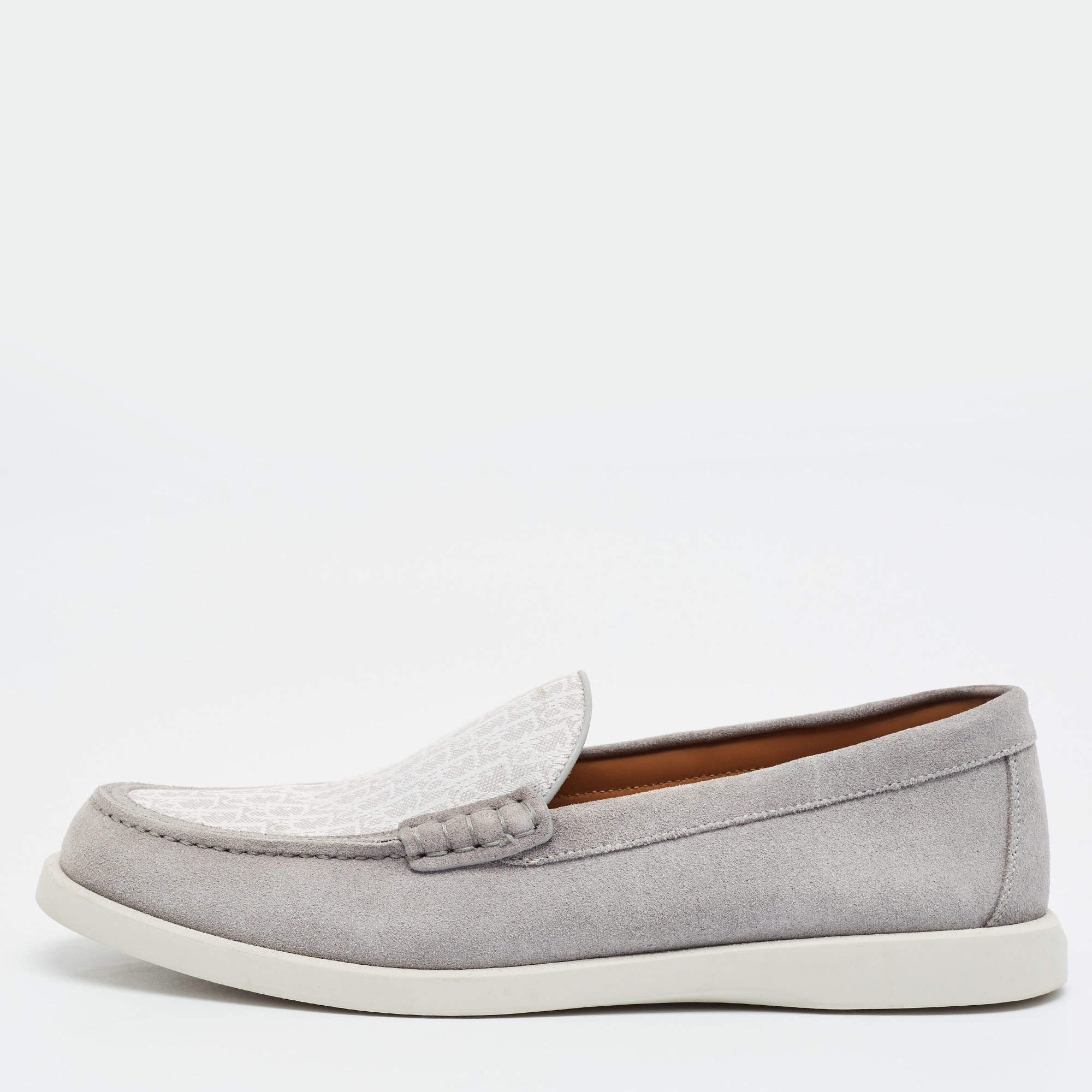 Pre Owned Dior Granville Size 42 Grey Oblique Jacquard and Suede Loafers