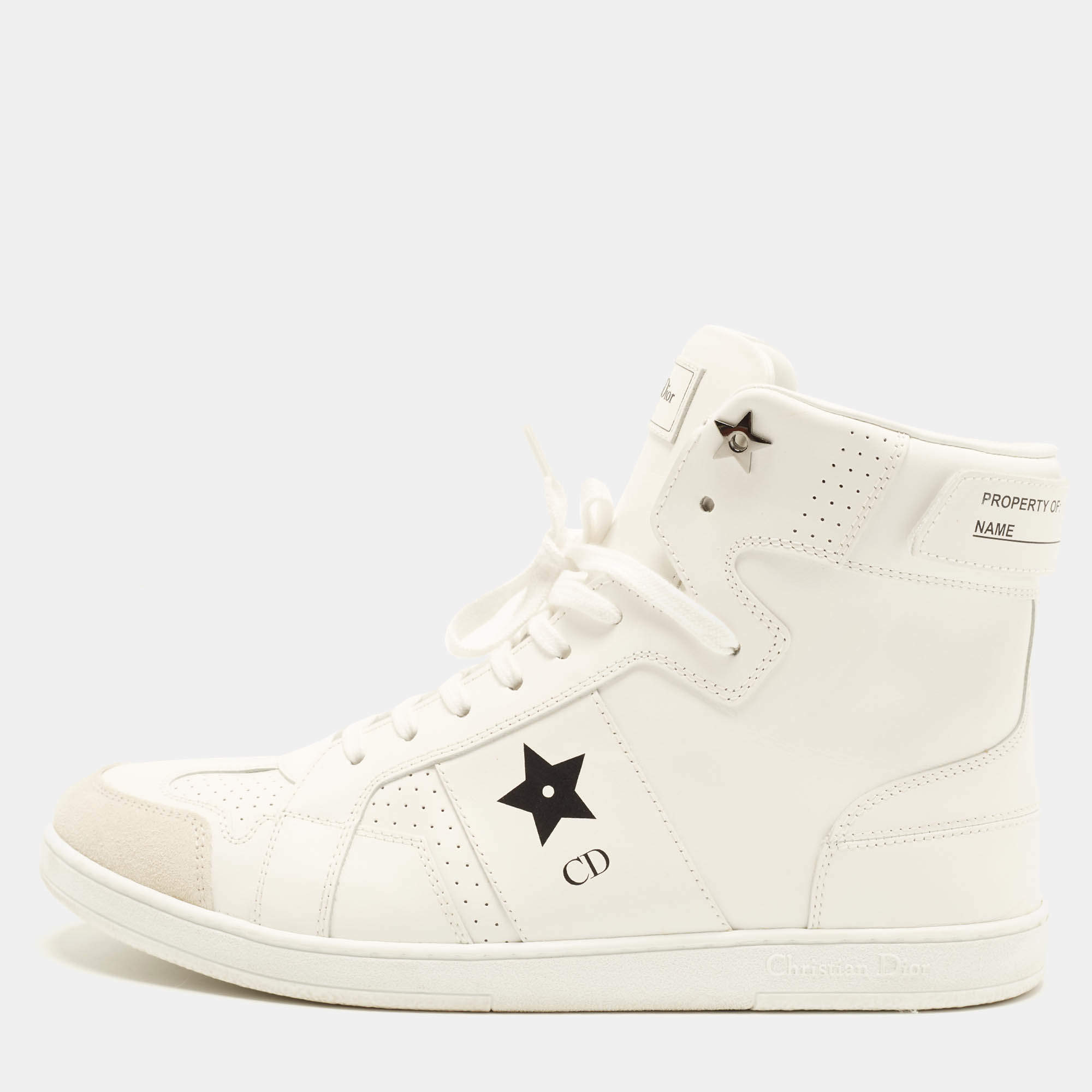 Pre Owned Dior Dior Star Size 41 White Leather High Top Sneakers