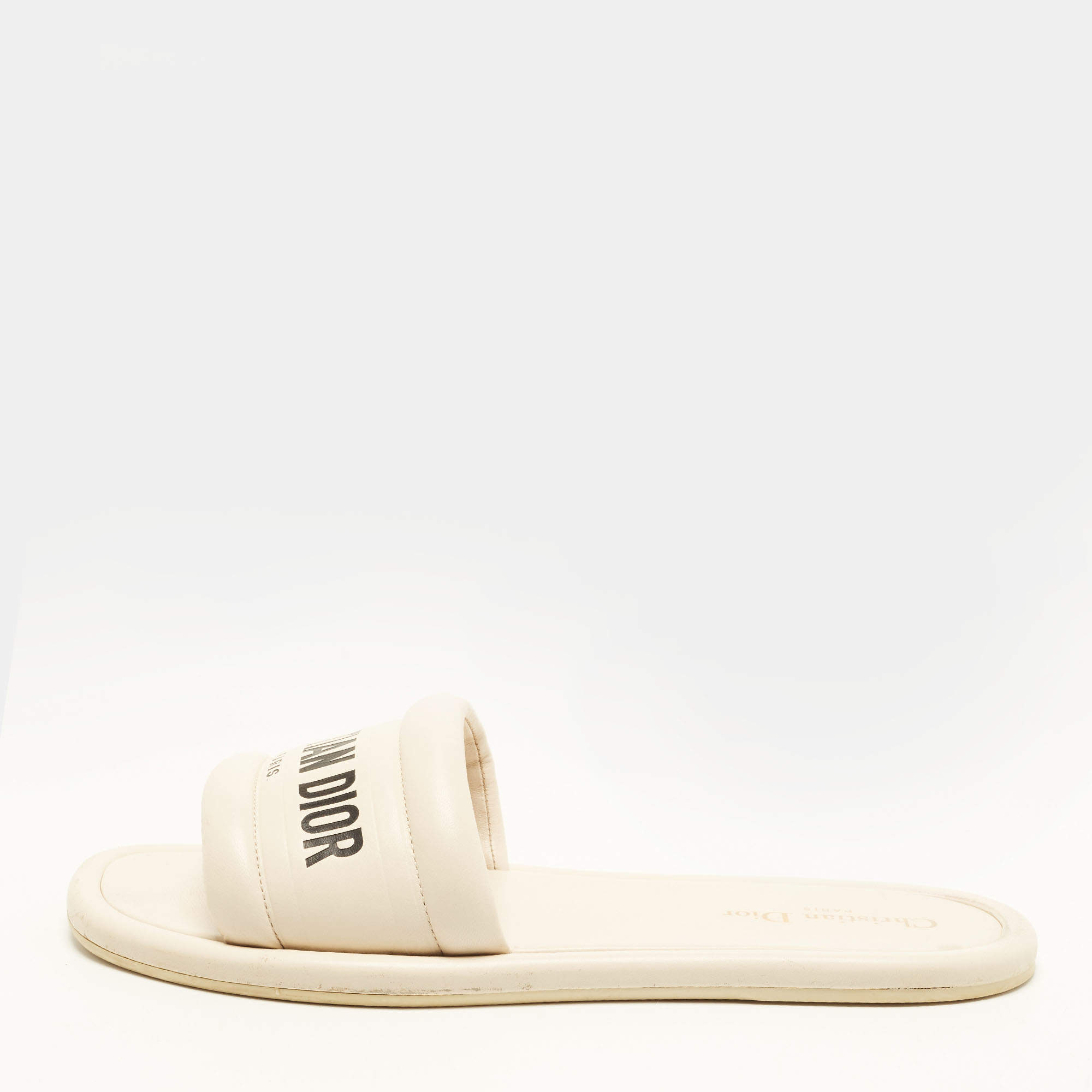 Pre Owned Dior Every-D Size 42 Cream Leather Flat Slides