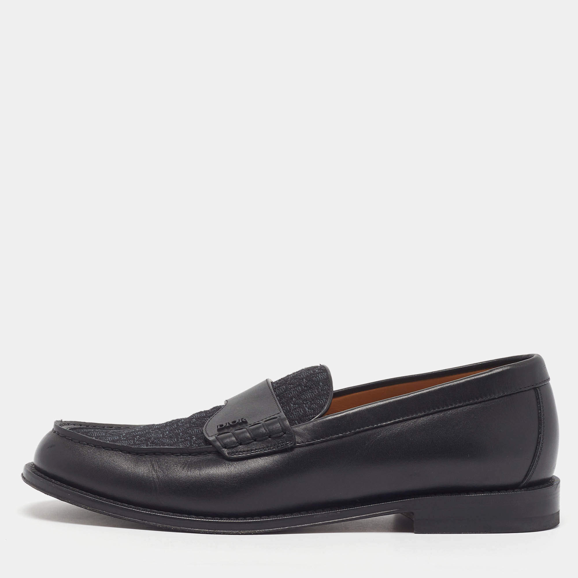 Pre Owned Dior Granville Size 42 Black Canvas and Leather Loafers