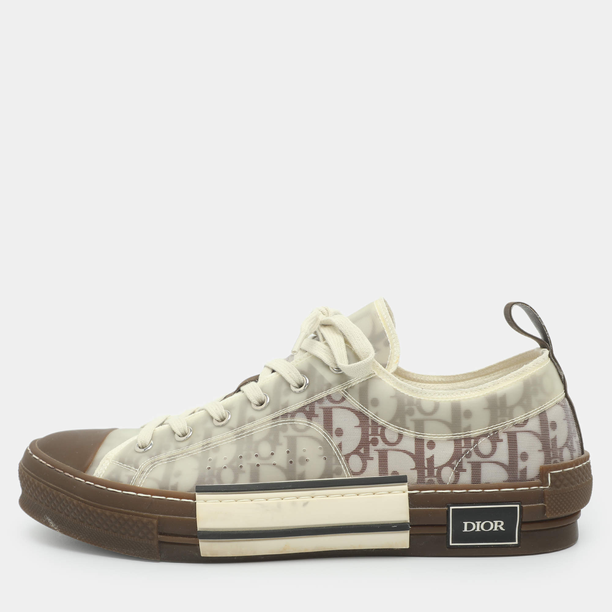 Pre Owned Dior B23 Size 44 Brown/Transparent Oblique Mesh and PVC Low Top Sneakers