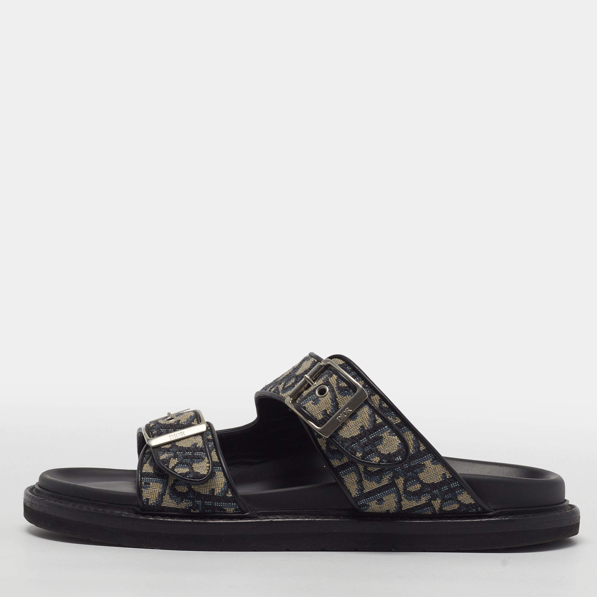 Pre Owned Dior Aqua Size 43 Beige Oblique Jacquard Flat Slides