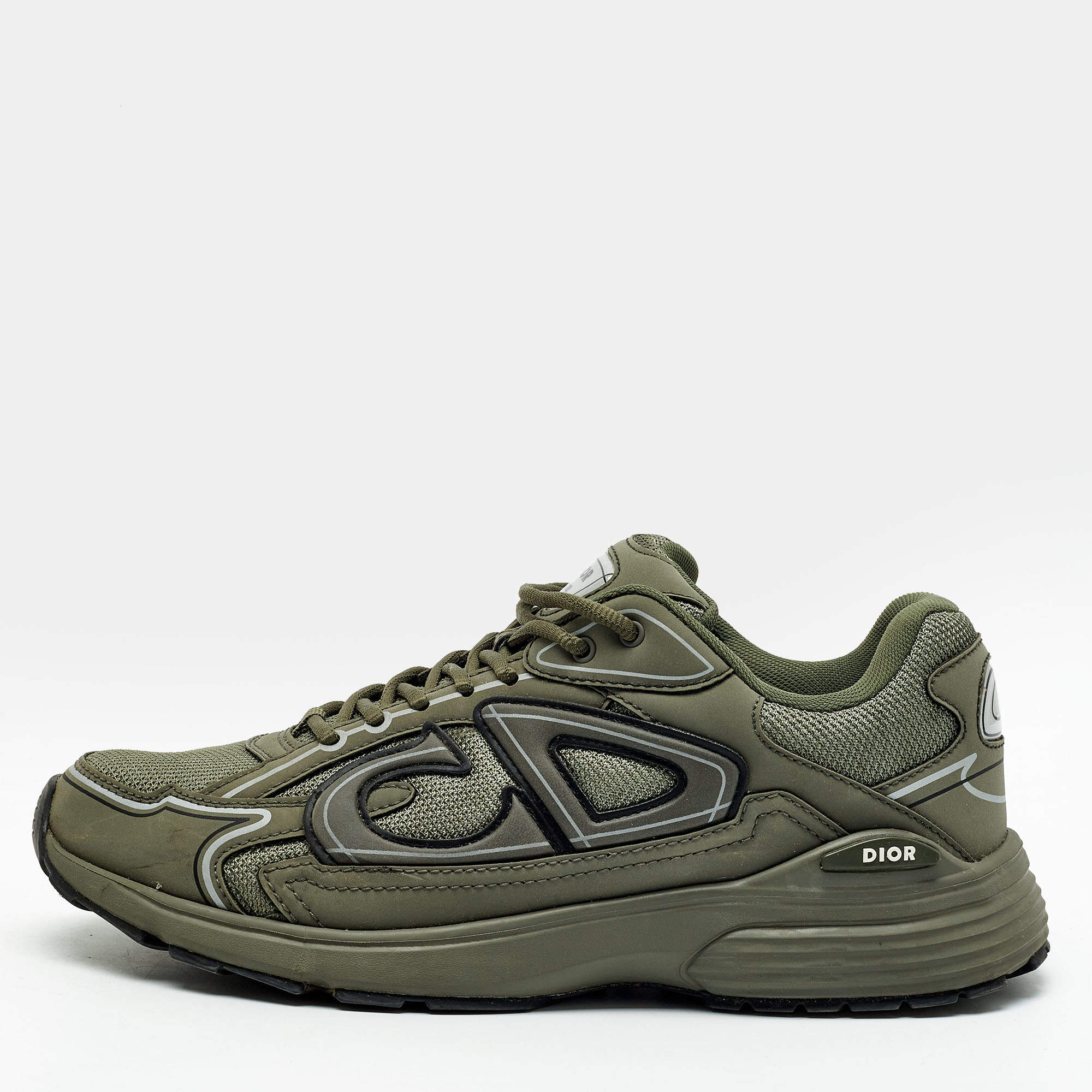 Pre Owned Dior B30 Countdown Size 42 Khaki Green Mesh Low Top Sneakers