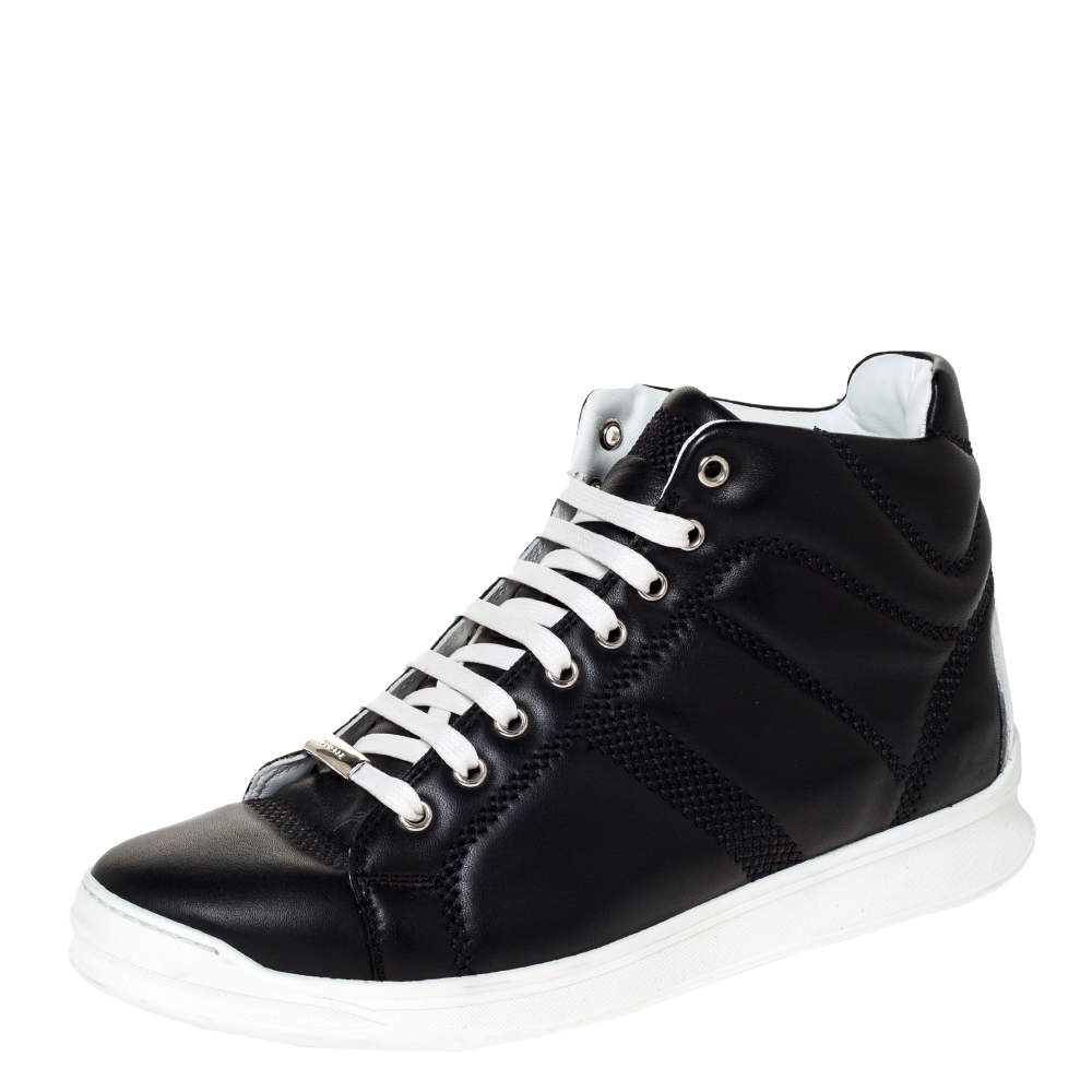Pre Owned Dior Black Leather Lace High Top Sneakers Size 41