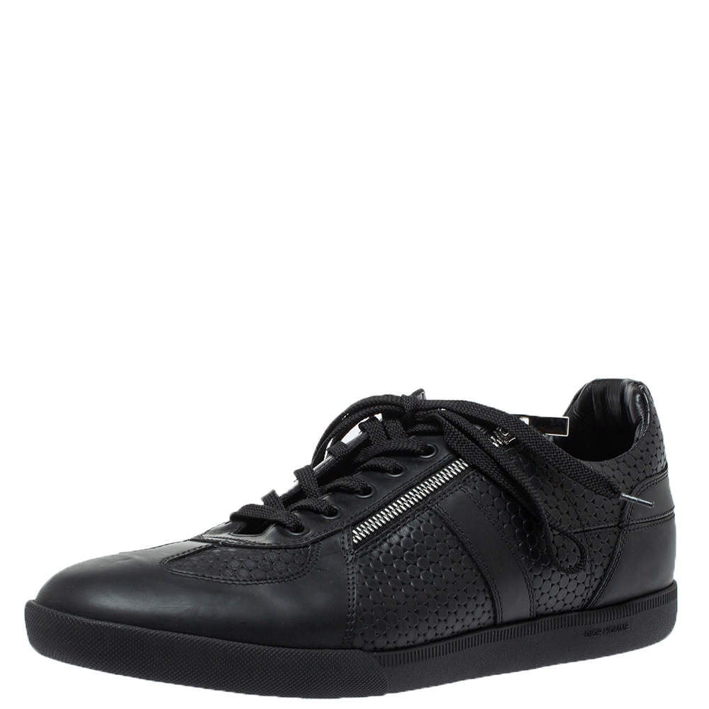 Dior Black Embossed Leather Side Zip Lace Low Top Sneakers Size 44 Dior ...