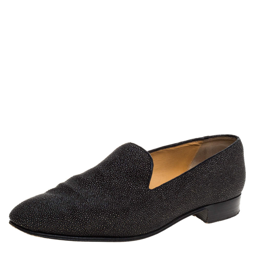 Dior Black Stingray Embossed Leather Vintage Smoking Slippers Size 43.5