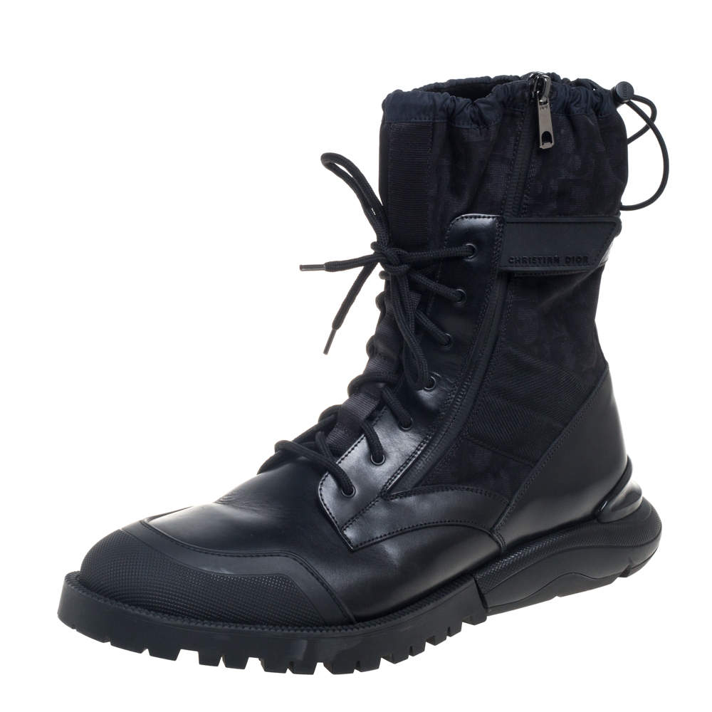 Dior Black Canvas And Leather Explorer Ankle Boots Size 44