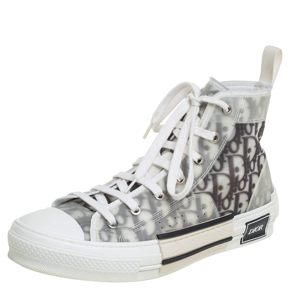 Dior White/Grey Oblique Mesh B23 High Top Sneakers Size 40