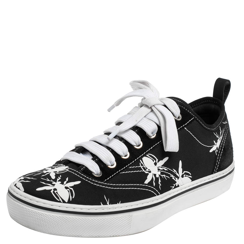 Dior Black/White Bee Print Canvas and Suede Lace Up Sneakers Size 41