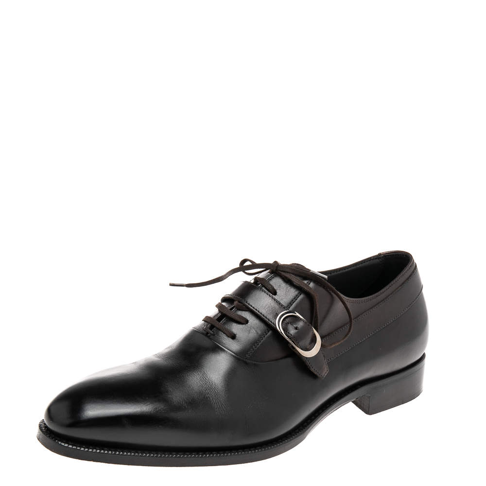 Pre Owned Dior Black Leather Lace Up Oxfords Size 41.5