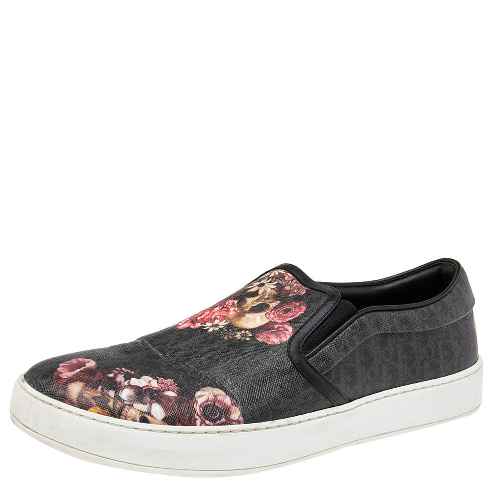 Dior Grey Canvas Flower Print Slip On Sneakers Size 42