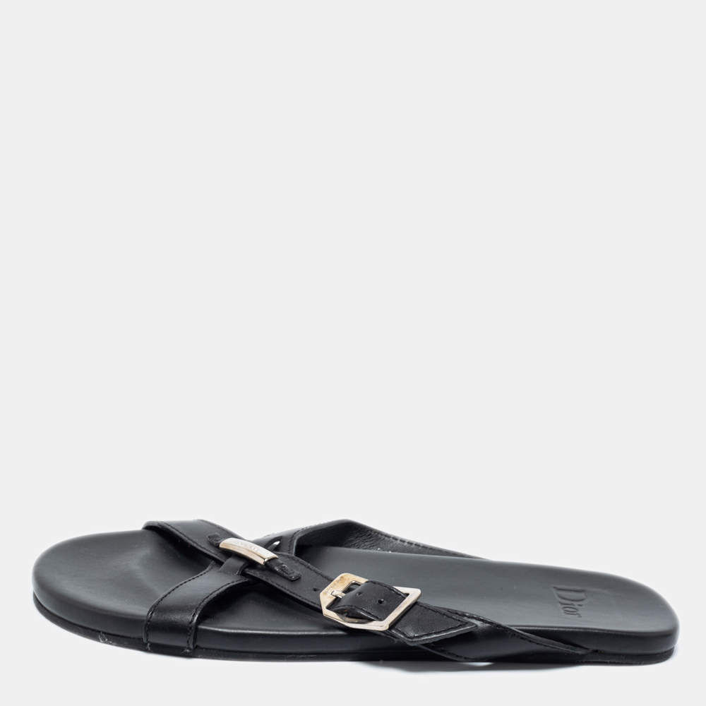 Dior Black Leather Crisscross Flat Sandals Size 40 