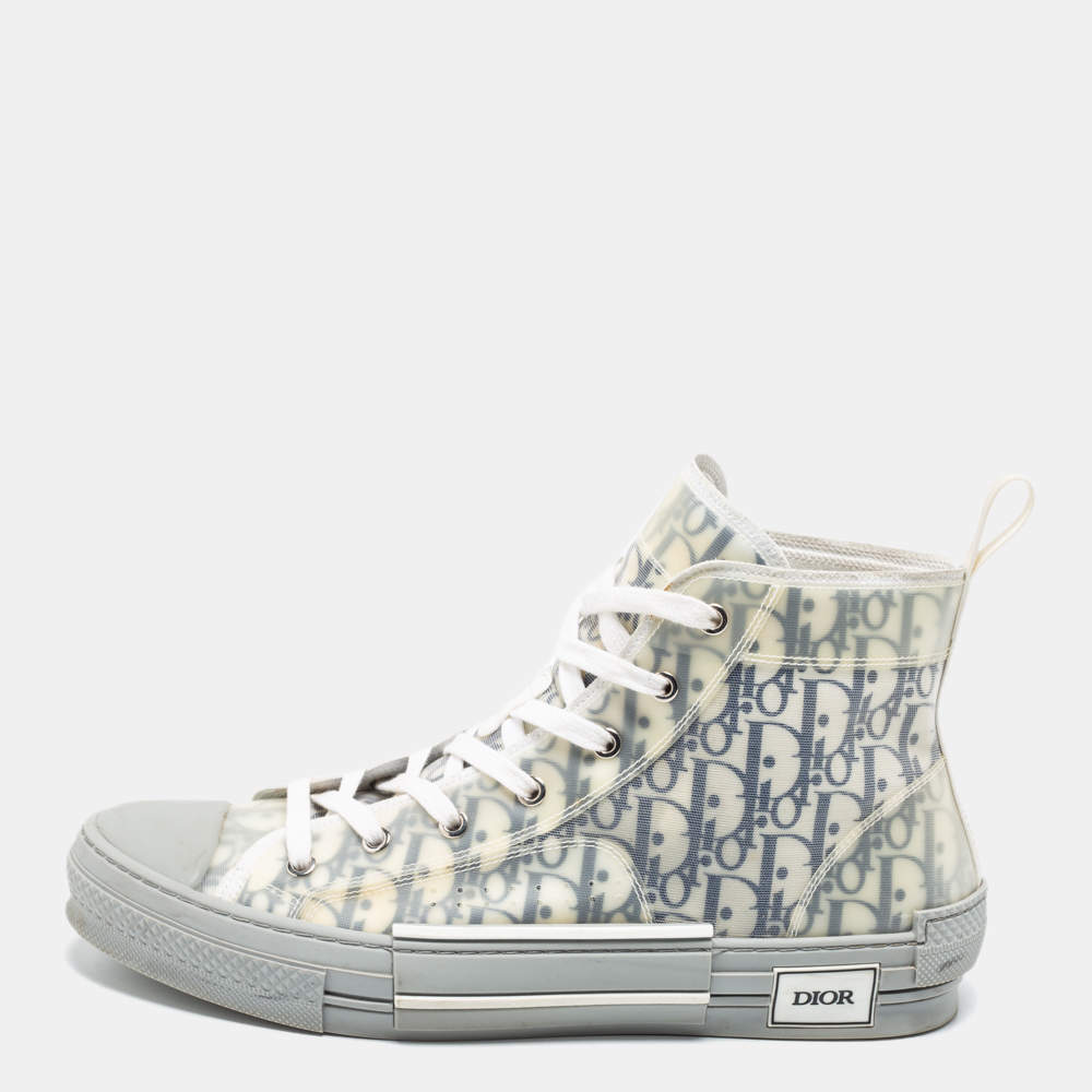 Dior White/Grey Oblique Mesh, PVC and Rubber B23 High-Top Sneakers Size 43