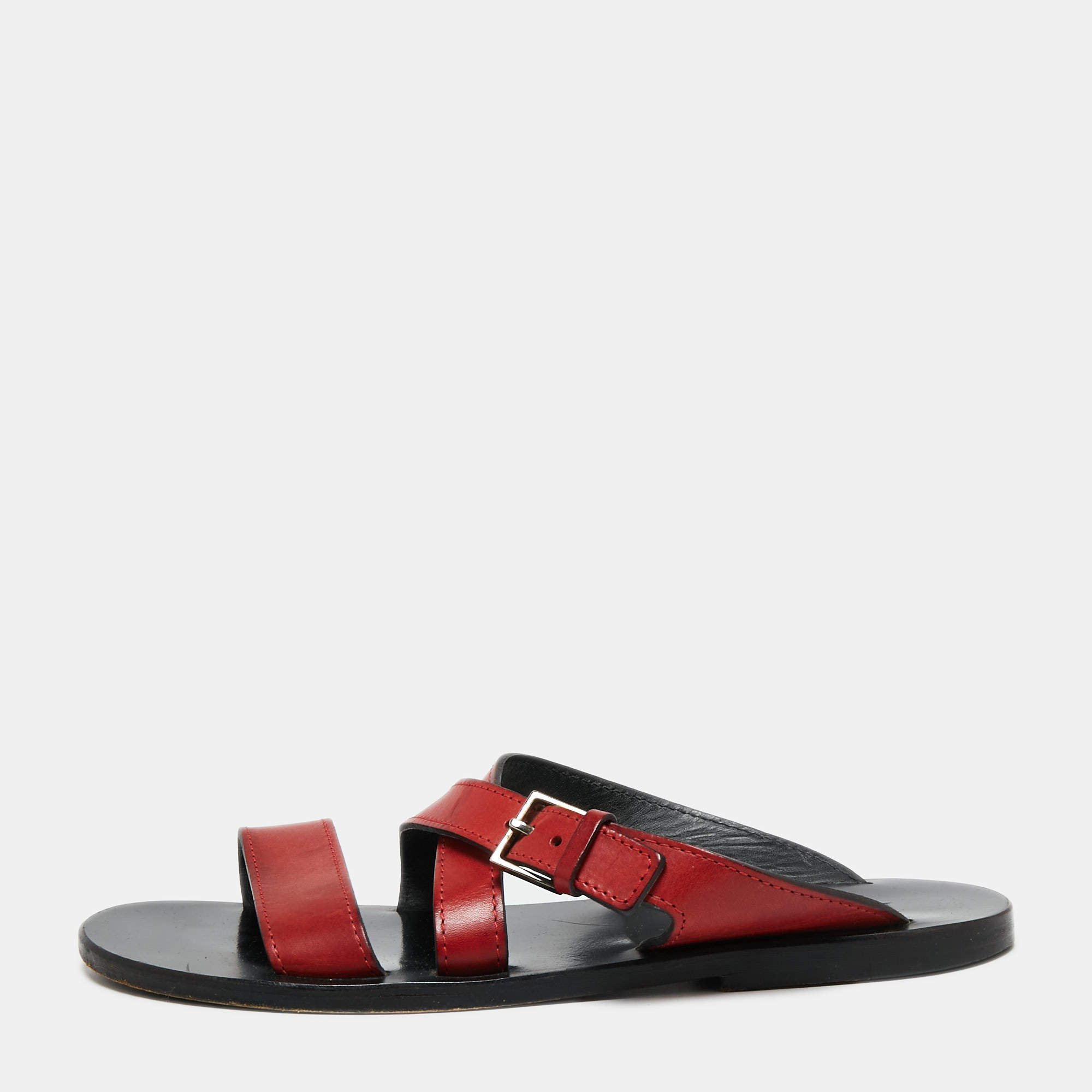 Dior Red Leather Crisscross Slide Sandals Size 40