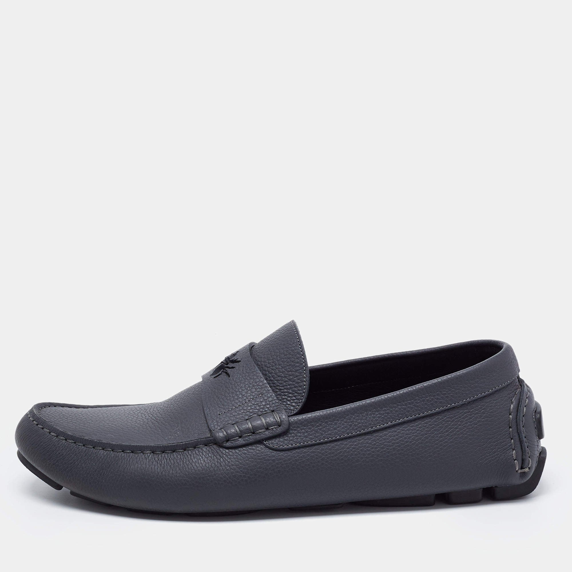 Dior Grey Leather Slip On Loafers Size 44