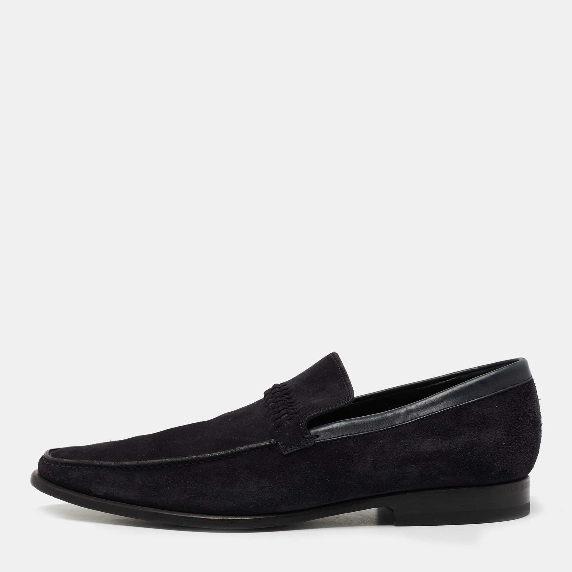 Dior Navy Blue Suede Slip On Loafers Size 43