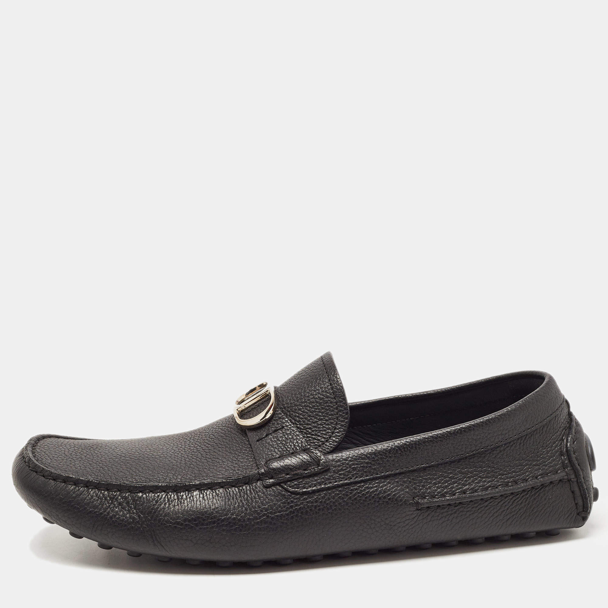Dior Black Leather CD Logo Loafers Size 44