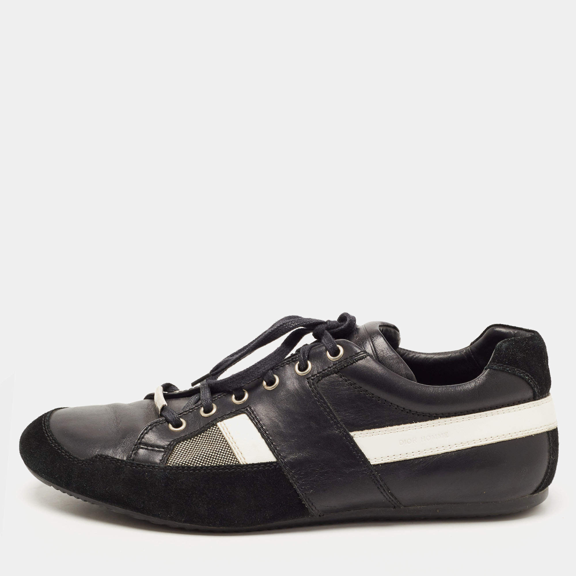 Dior White/White Leather and Canvas Low Top Sneakers Size 42.5