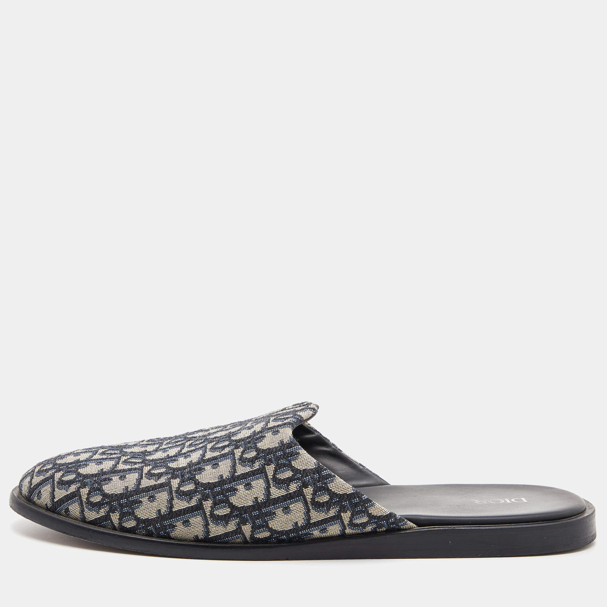 Dior Blue/Beige Oblique Embroidered Canvas Mules Size 45