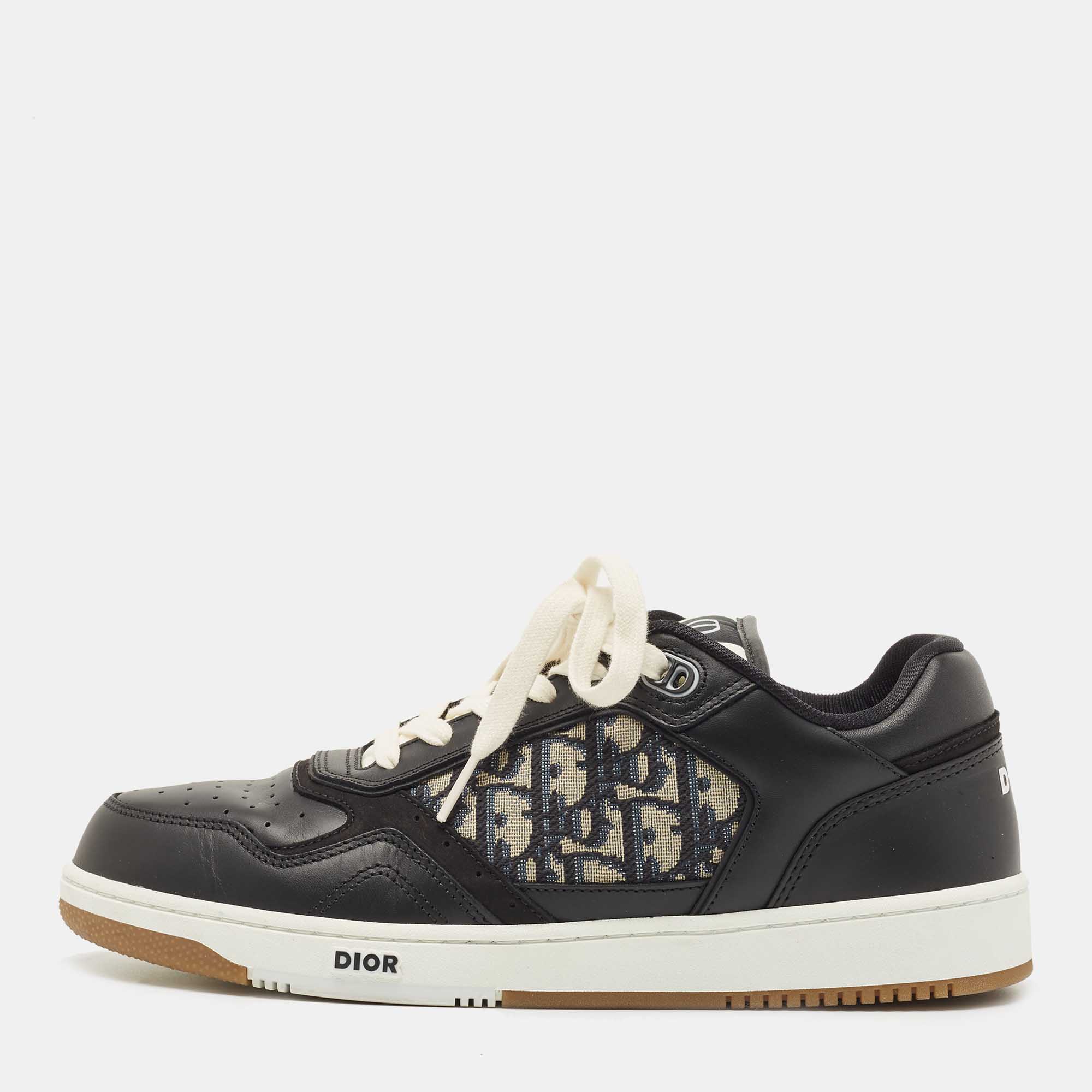 Pre Owned Dior Black Leather and Canvas Low Top Sneakers Size 42.5