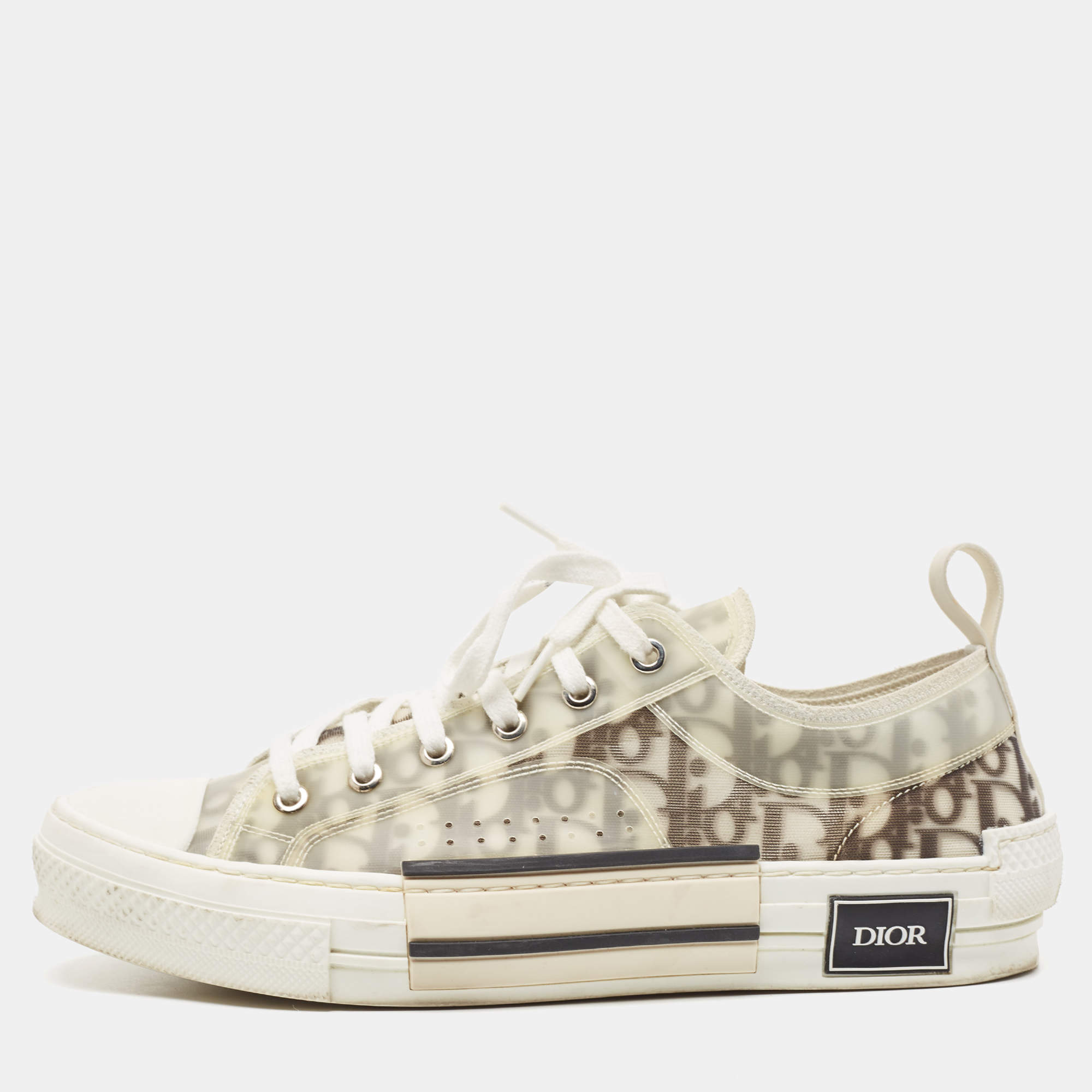Dior White/Black Oblique Mesh and Rubber B23 Sneakers Size 42