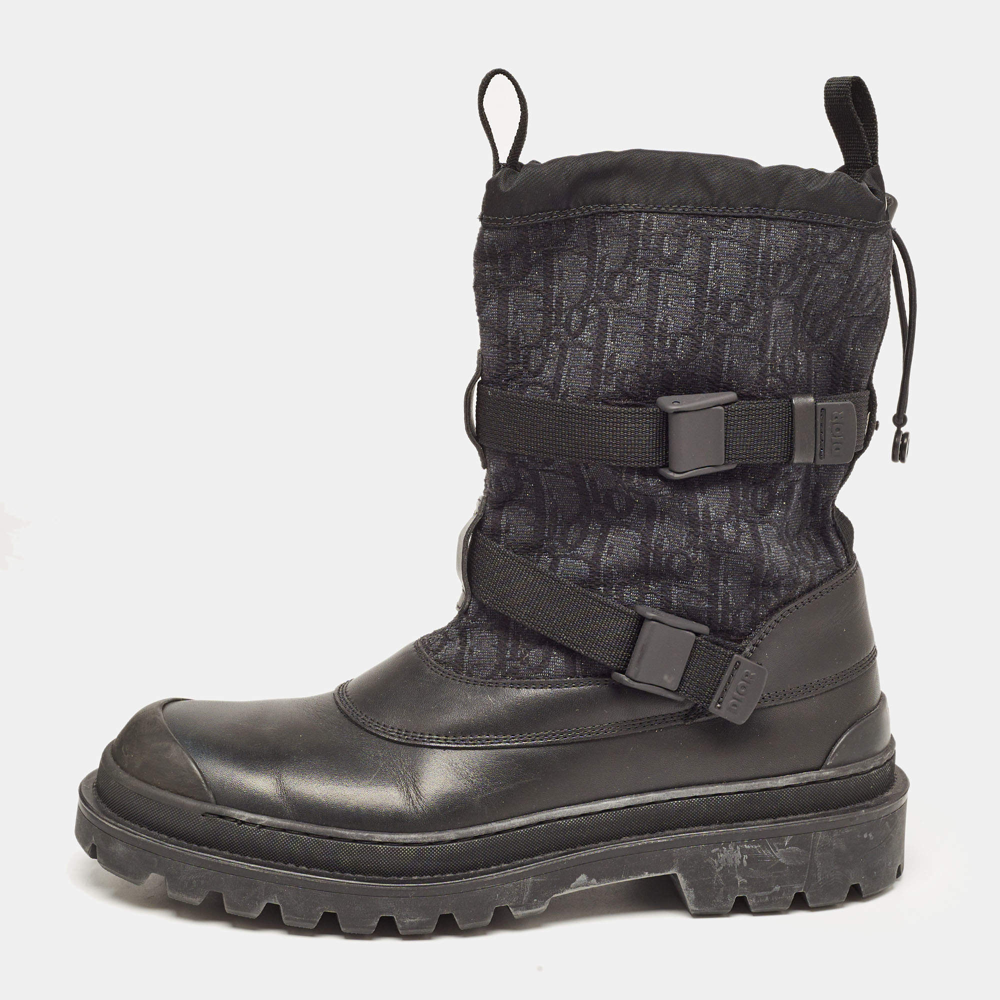 Dior Black Leather and Canvas High Top Combat Boots Size 42