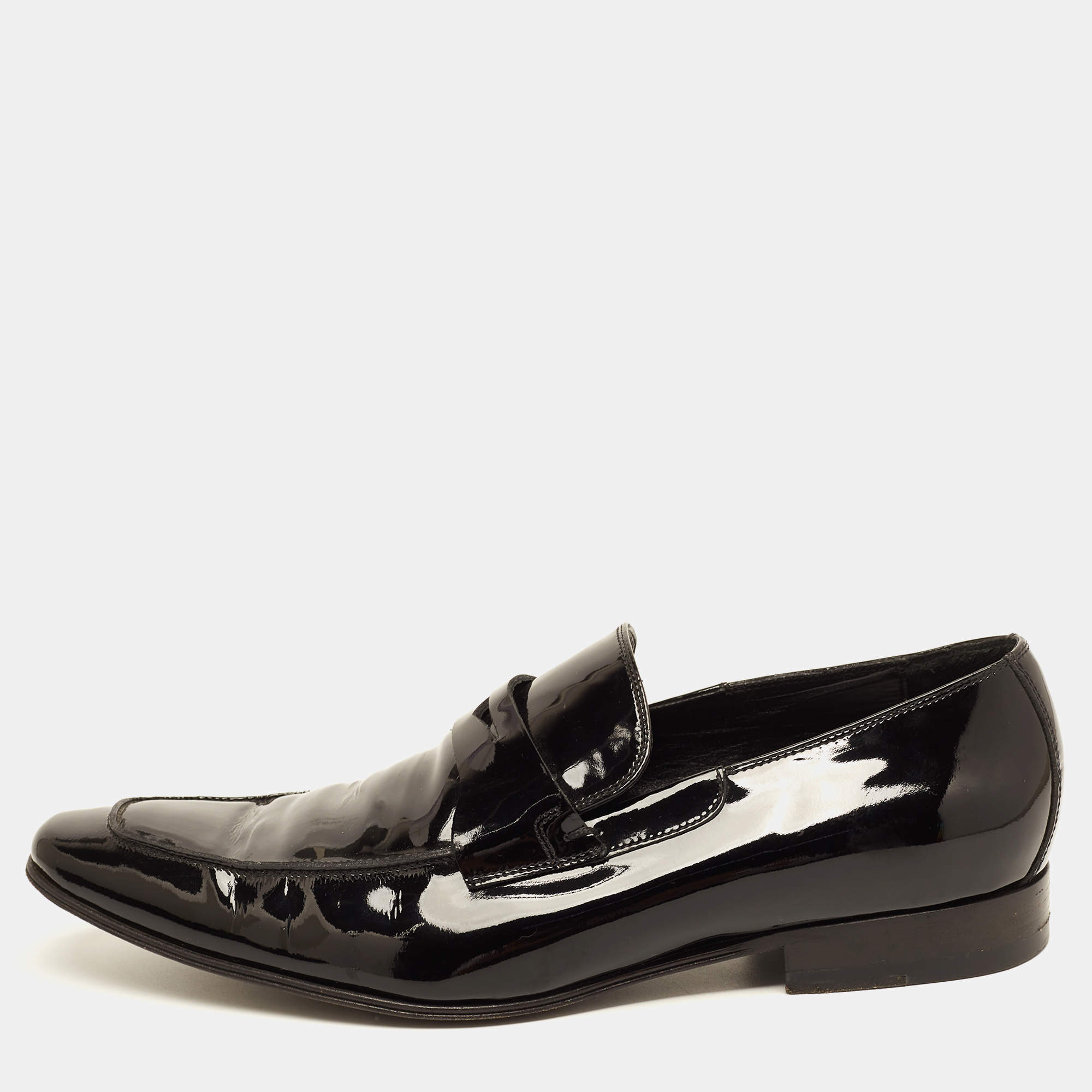 Pre Owned Dior Black Patent Slip On Loafers Size 42.5