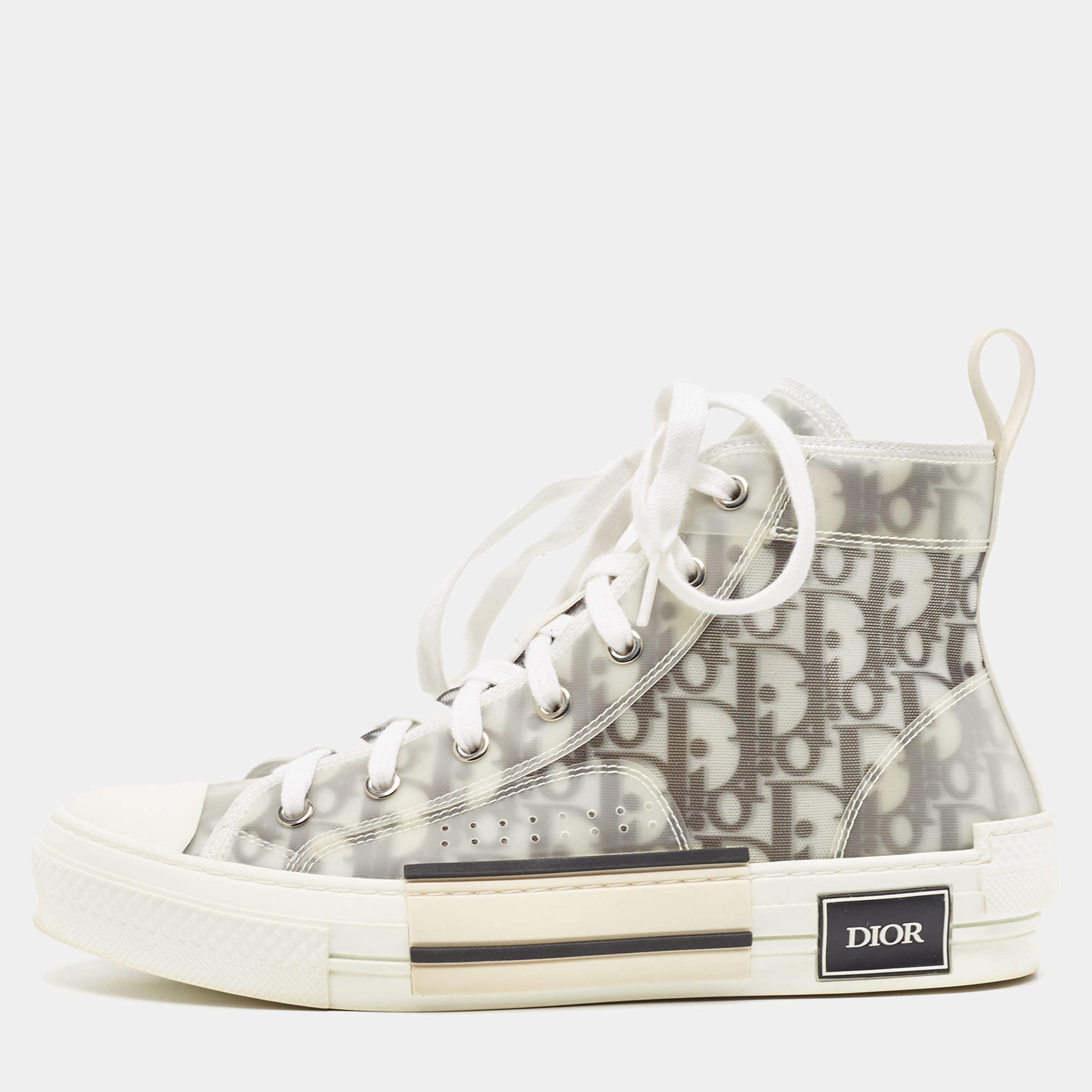 Dior Two Tone Oblique Mesh and Rubber B23 High Top Sneakers Size 40.5