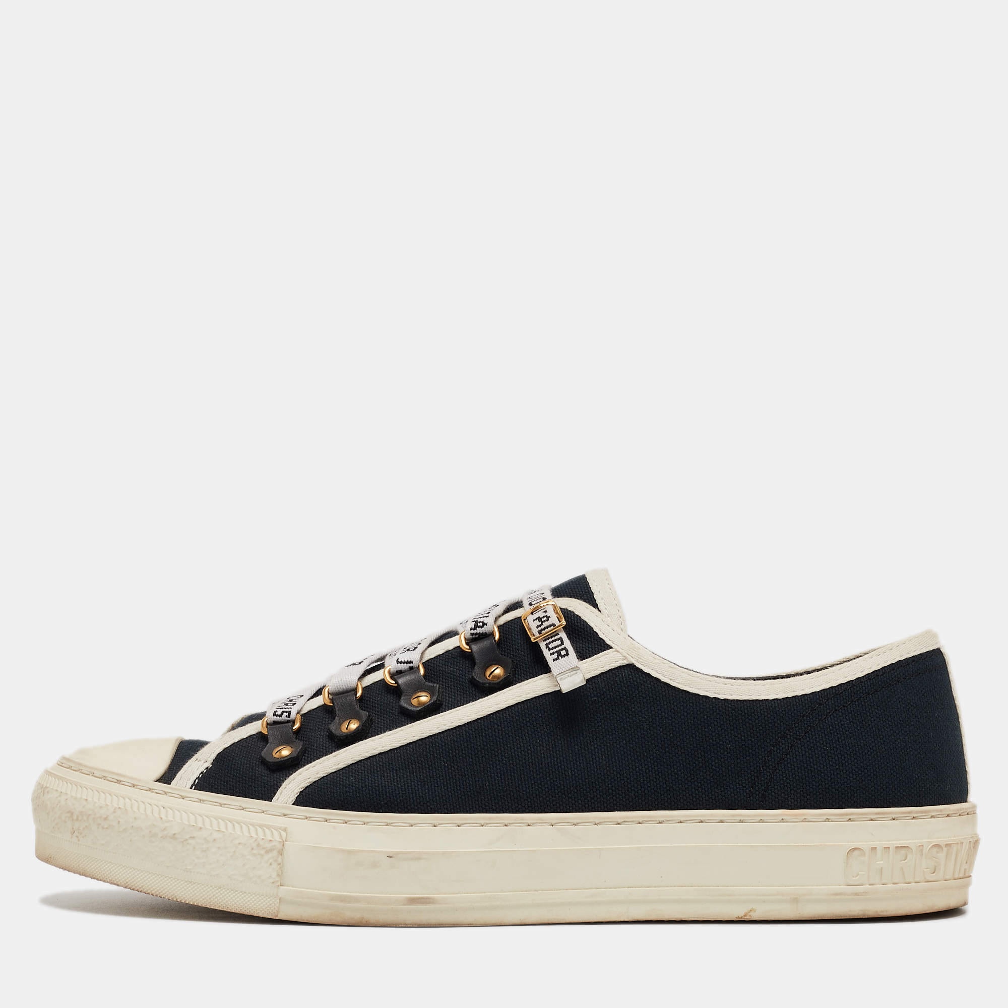 Dior Navy Blue Canvas Walk'n'Dior Low Top Sneakers Size 42