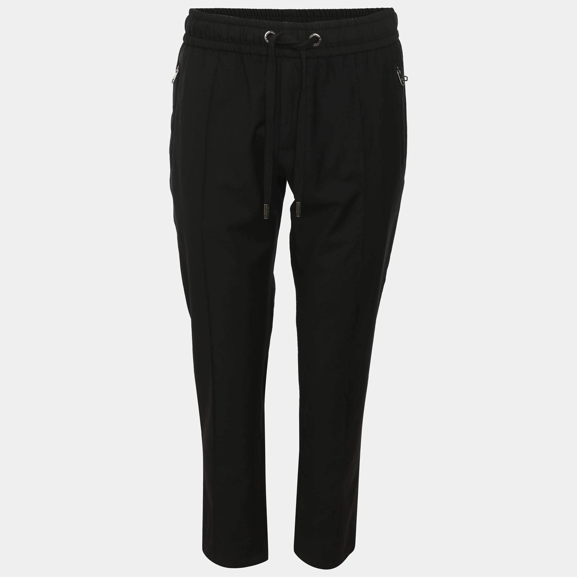 مملوكة مسبقًا Dolce & Gabbana Black Wool Elastic Waist Track Drawstring Pants S