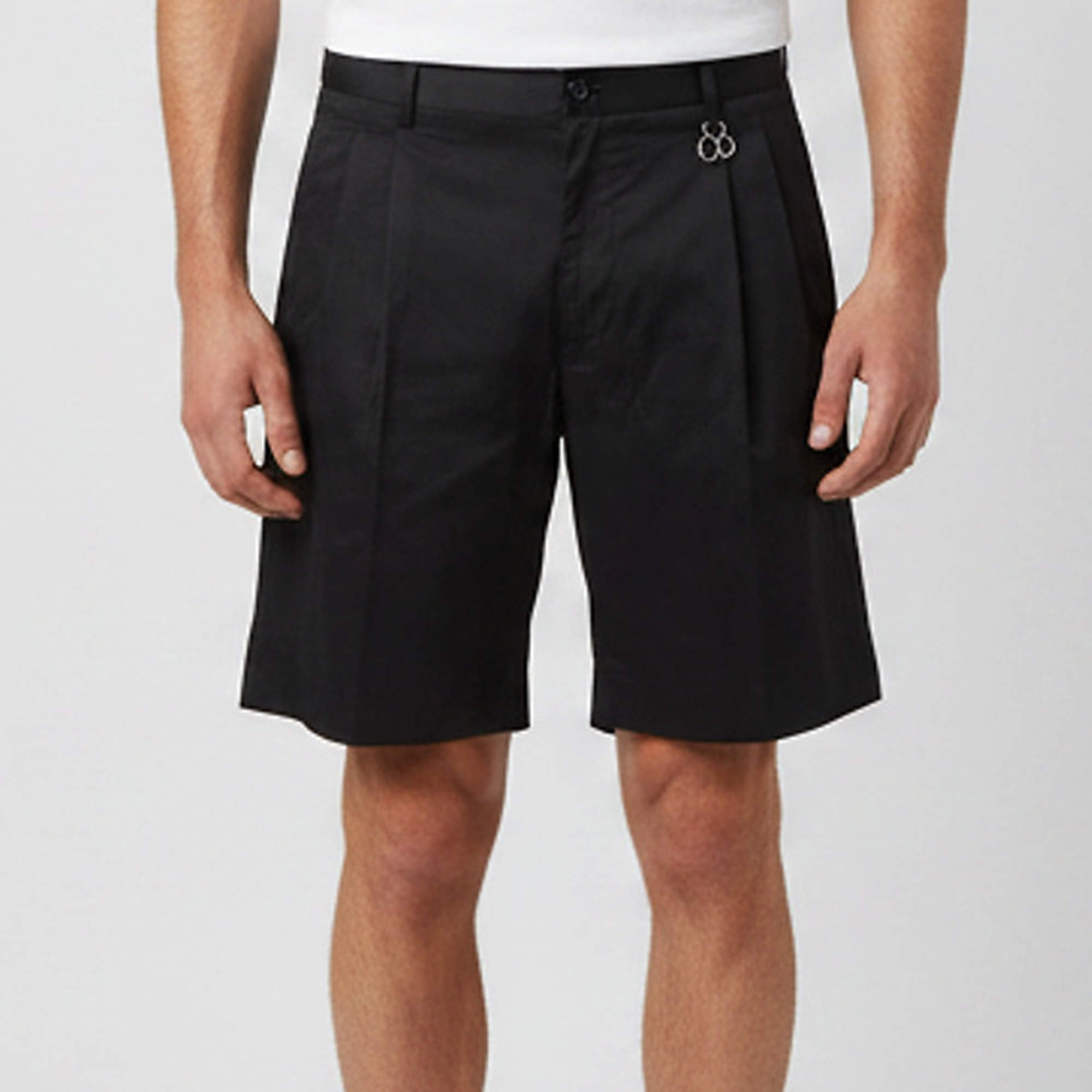 Pre Owned Dolce & Gabbana Black Stretch Cotton Pleated Bermuda Shorts M
