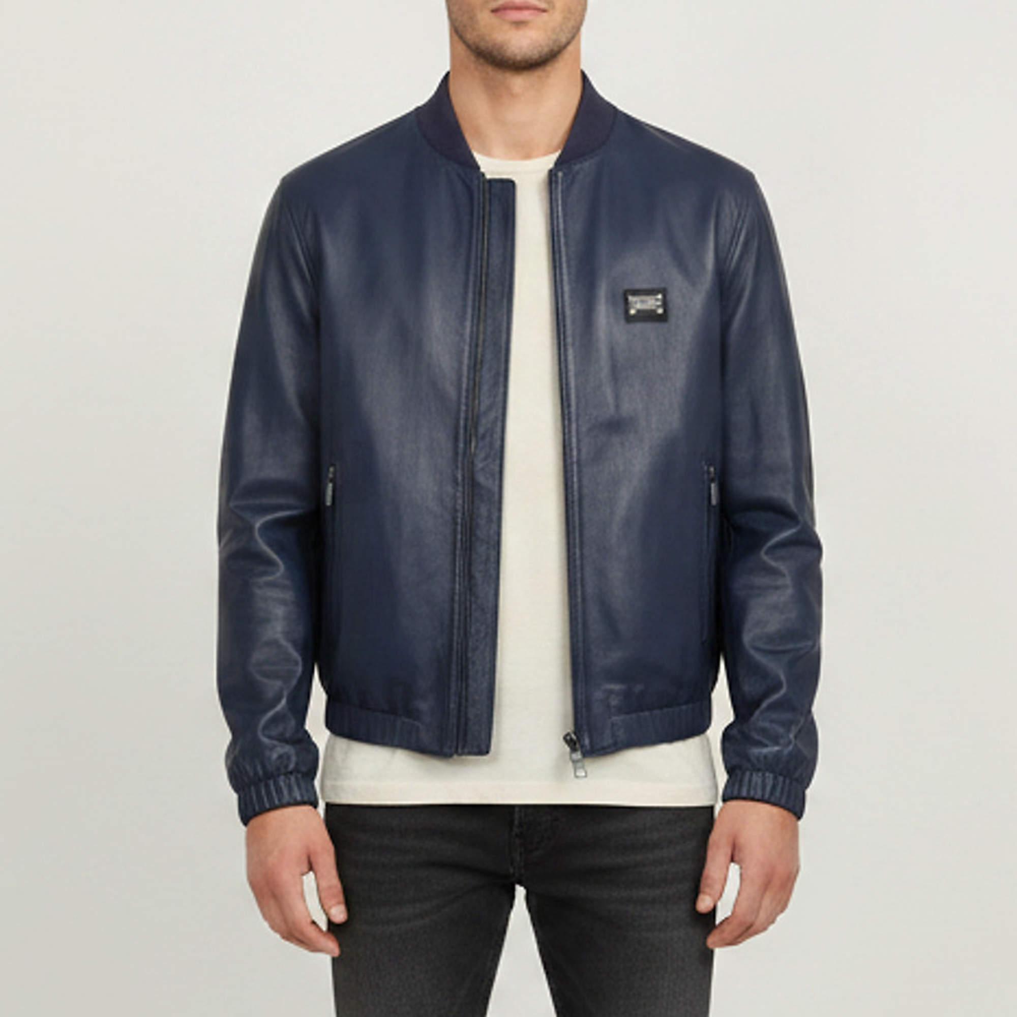 Pre Owned Dolce & Gabbana Blue Lambskin LeatherBomber Jacket XL