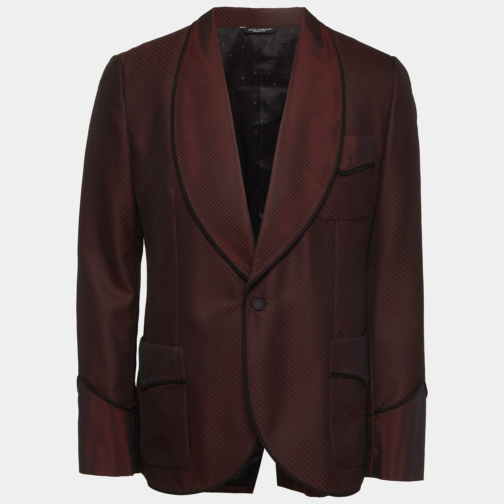 Pre Owned Dolce & Gabbana Burgundy Silk Blend Shawl Collar Dinner Smoking Jacket XL