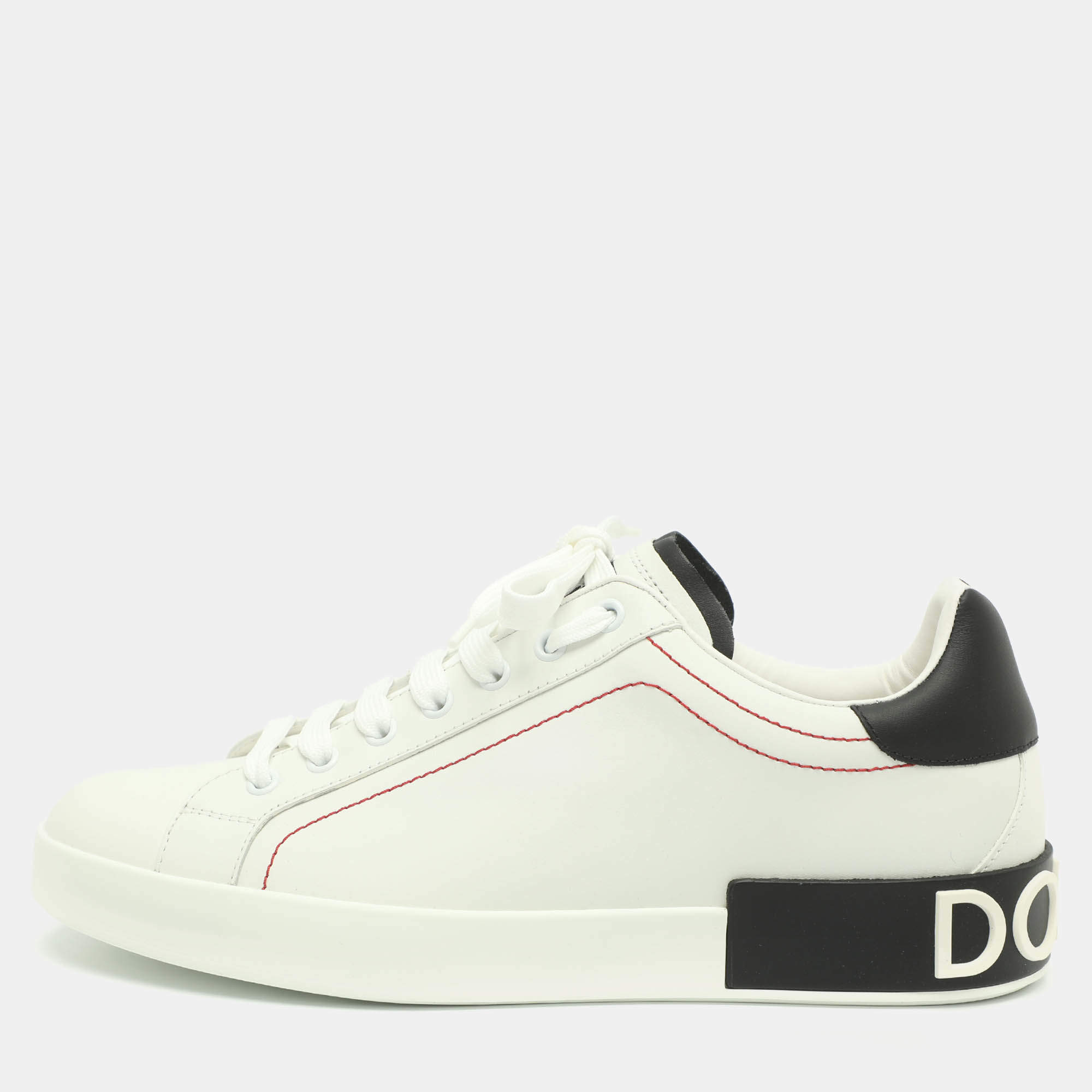 Pre Owned Dolce & Gabbana Portofino Size 42 White/Black Leather Low Top Sneakers