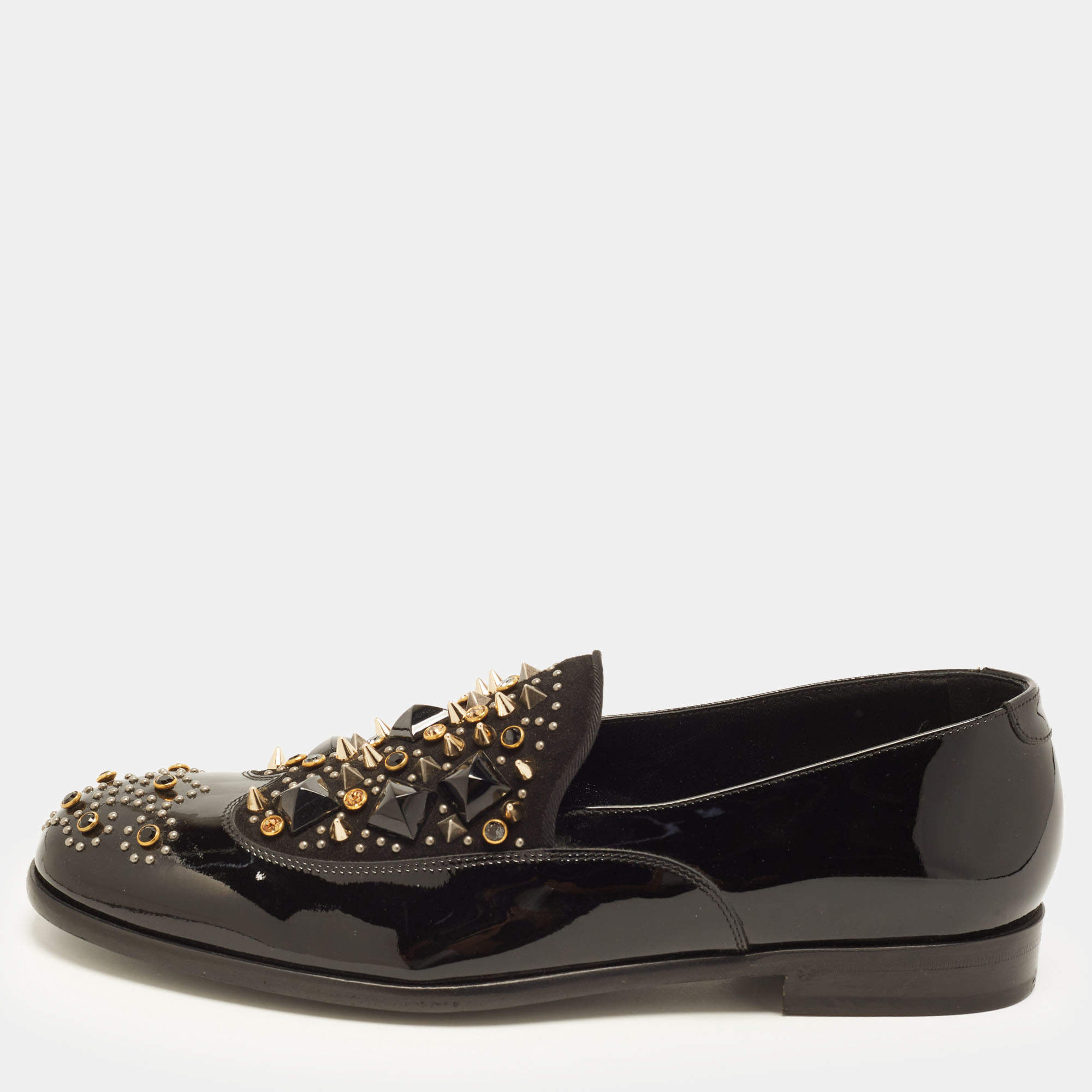 Pre Owned Dolce & Gabbana Size 42 Black Patent Leather Studded Slip On Loafers