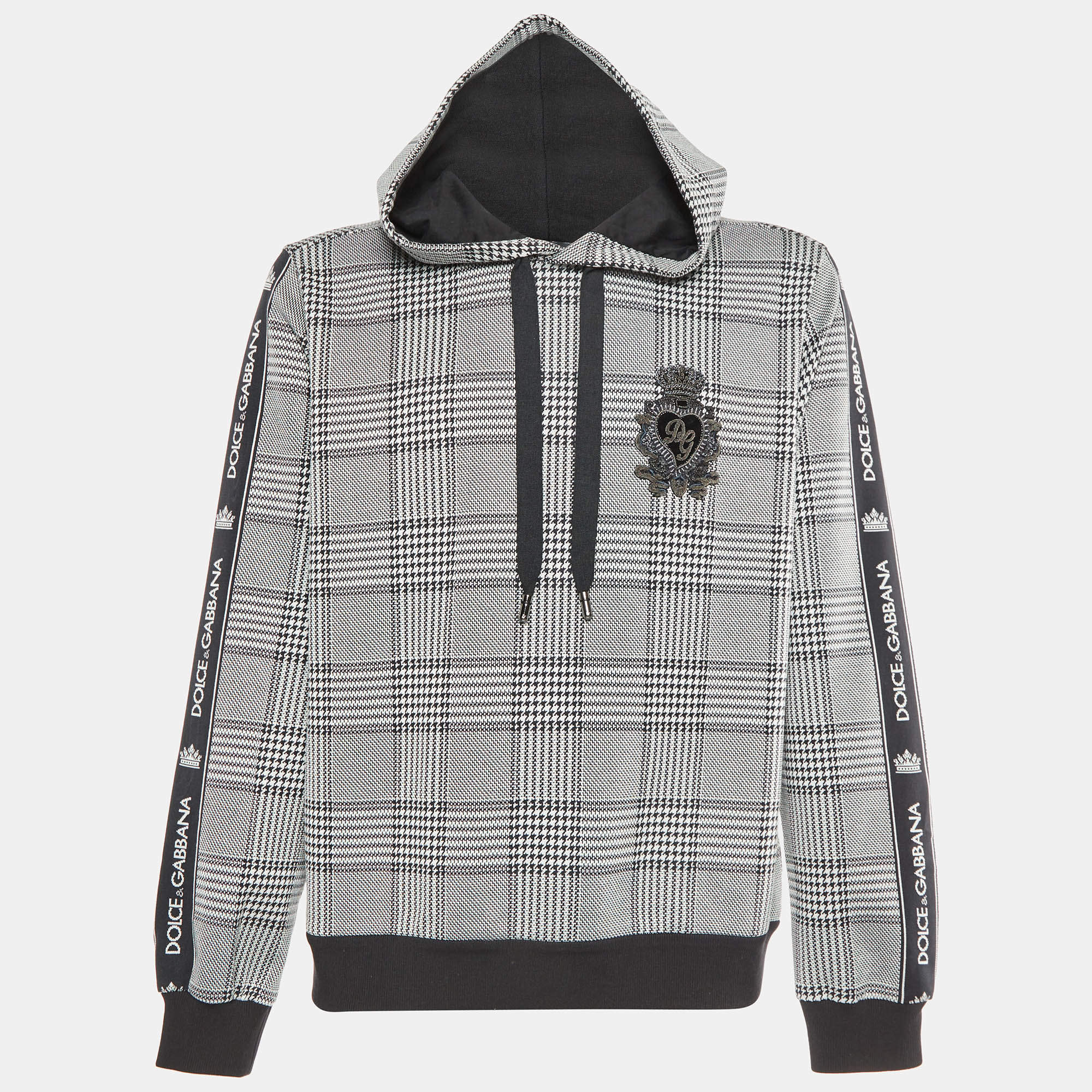 مملوكة مسبقًا Dolce & Gabbana White Plaid Cotton Knit Hoodie L