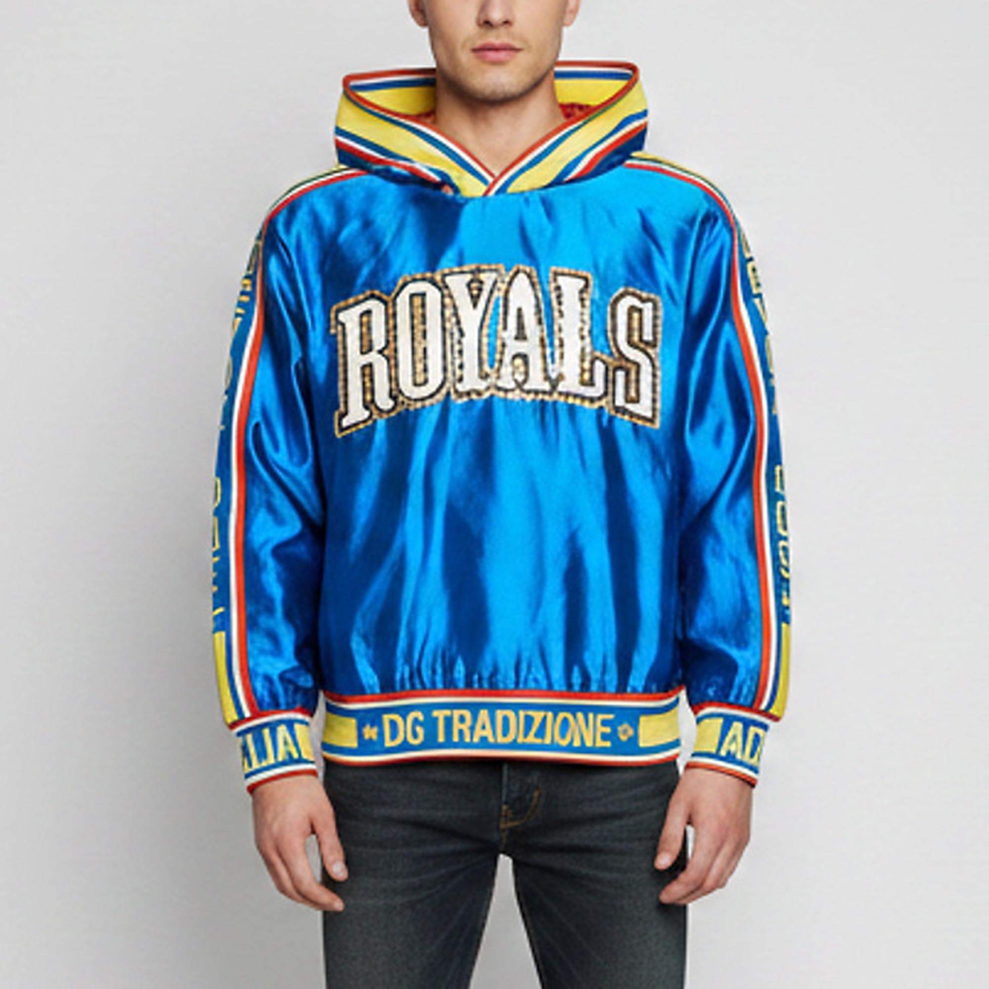 Pre Owned Dolce & Gabbana Multicolour Royals Embroidered Jersey Bomber Jacket XXS