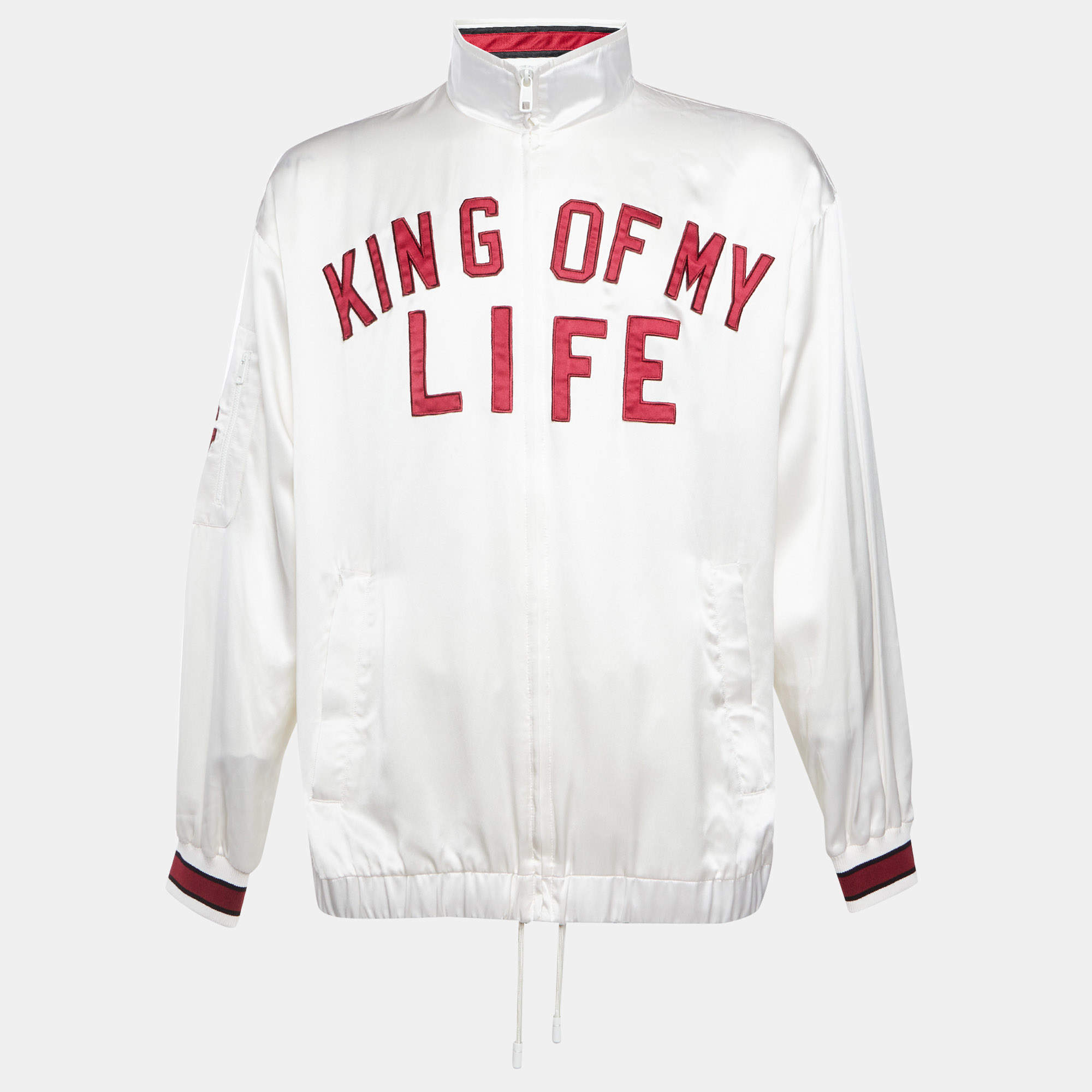 Pre Owned Dolce & Gabbana Off White King of My Life Satin Bomber Jacket M