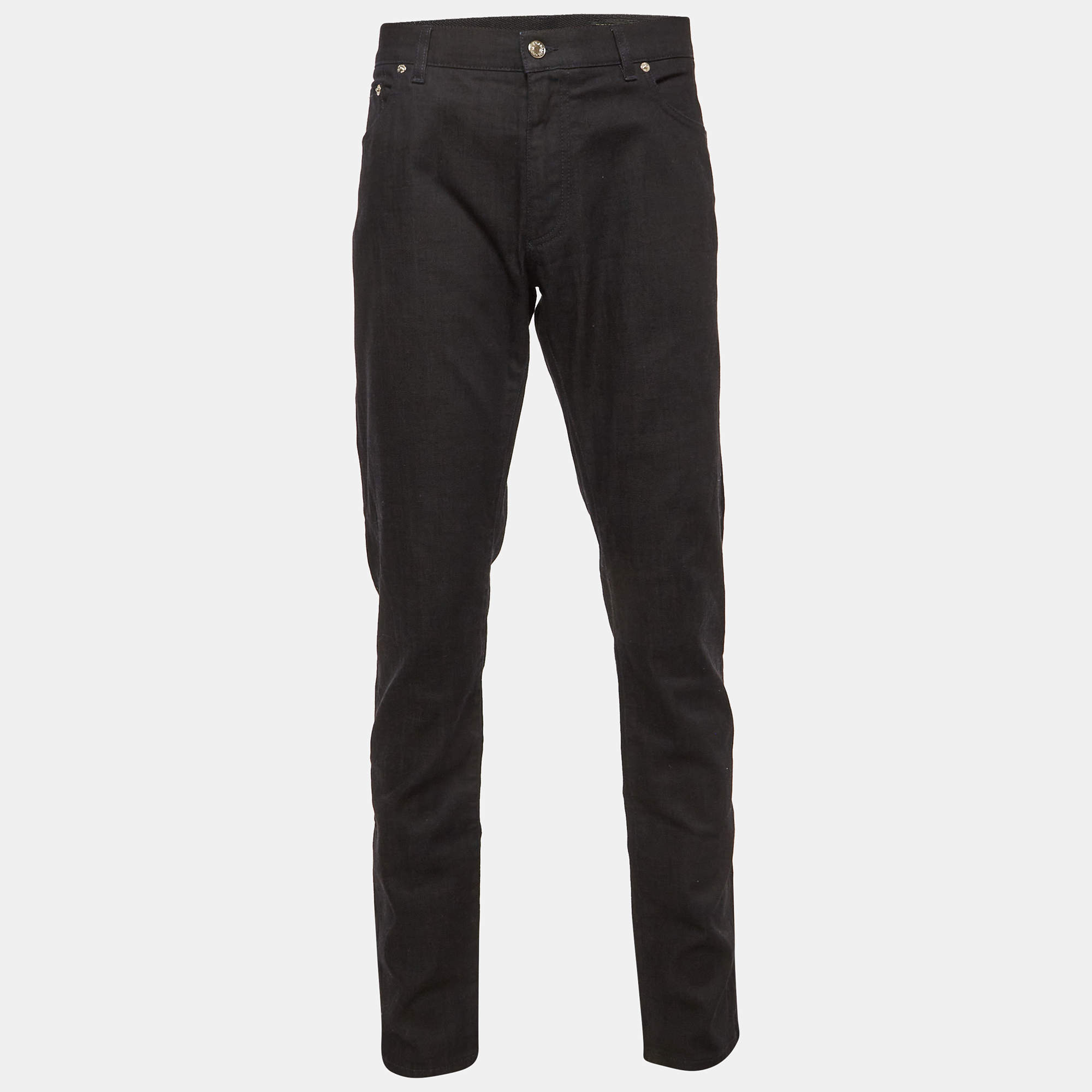 パンツ SAINT LAURENT PARIS 19AW w30 Saint Laurent Paris Black Denim Zip-Knee Leather-Panel Jeans M