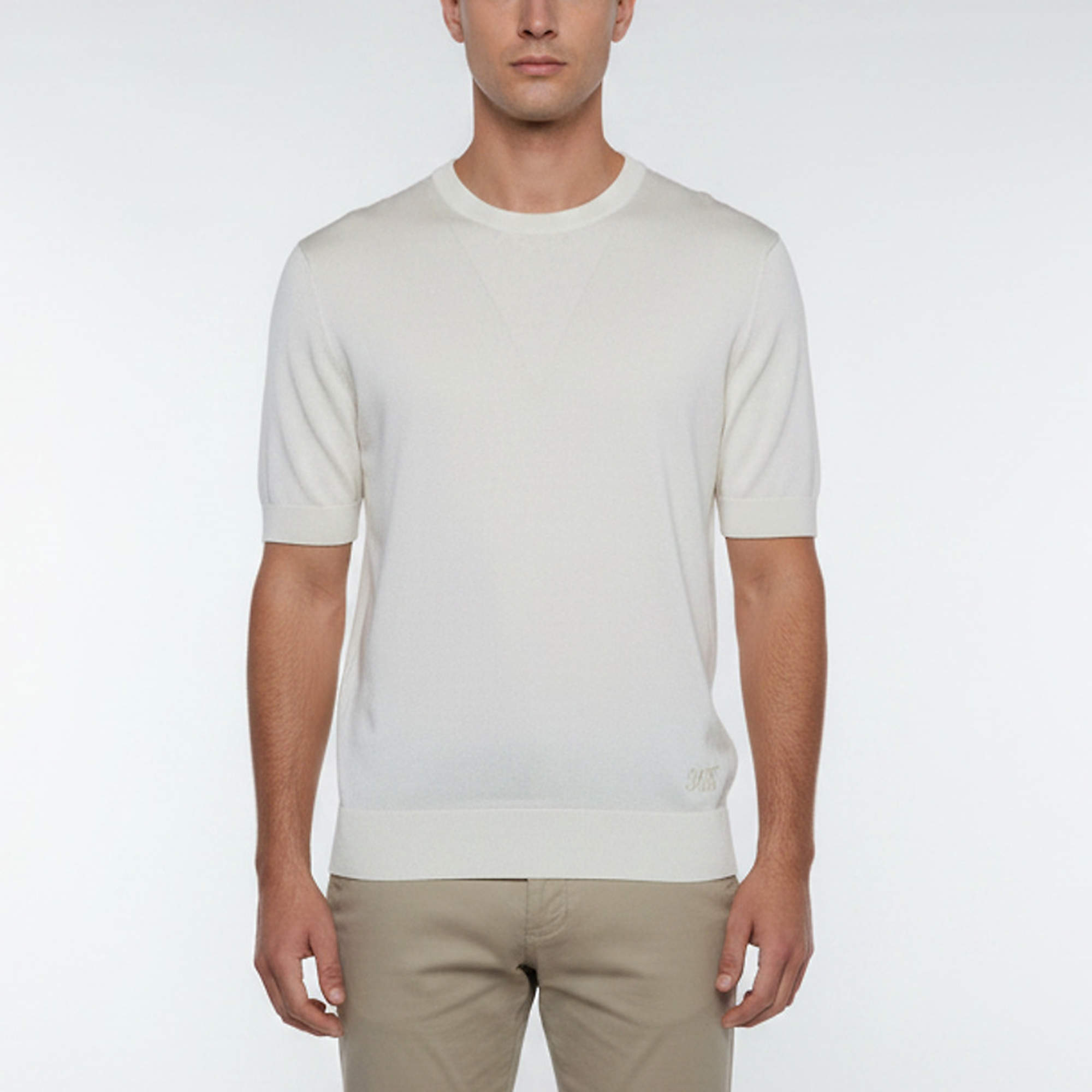 Pre Owned Dolce & Gabbana Cream Initial Embroidered Silk Knit T-Shirt M