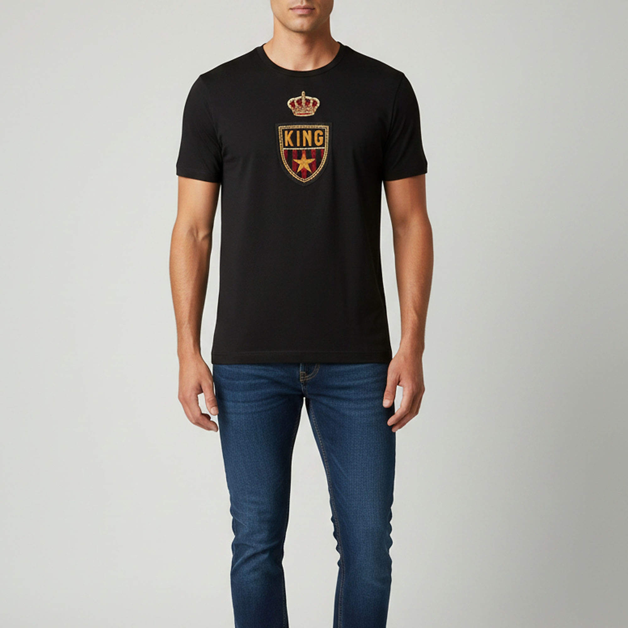 Pre Owned Dolce & Gabbana Black Jersey Crest Applique T-Shirt M