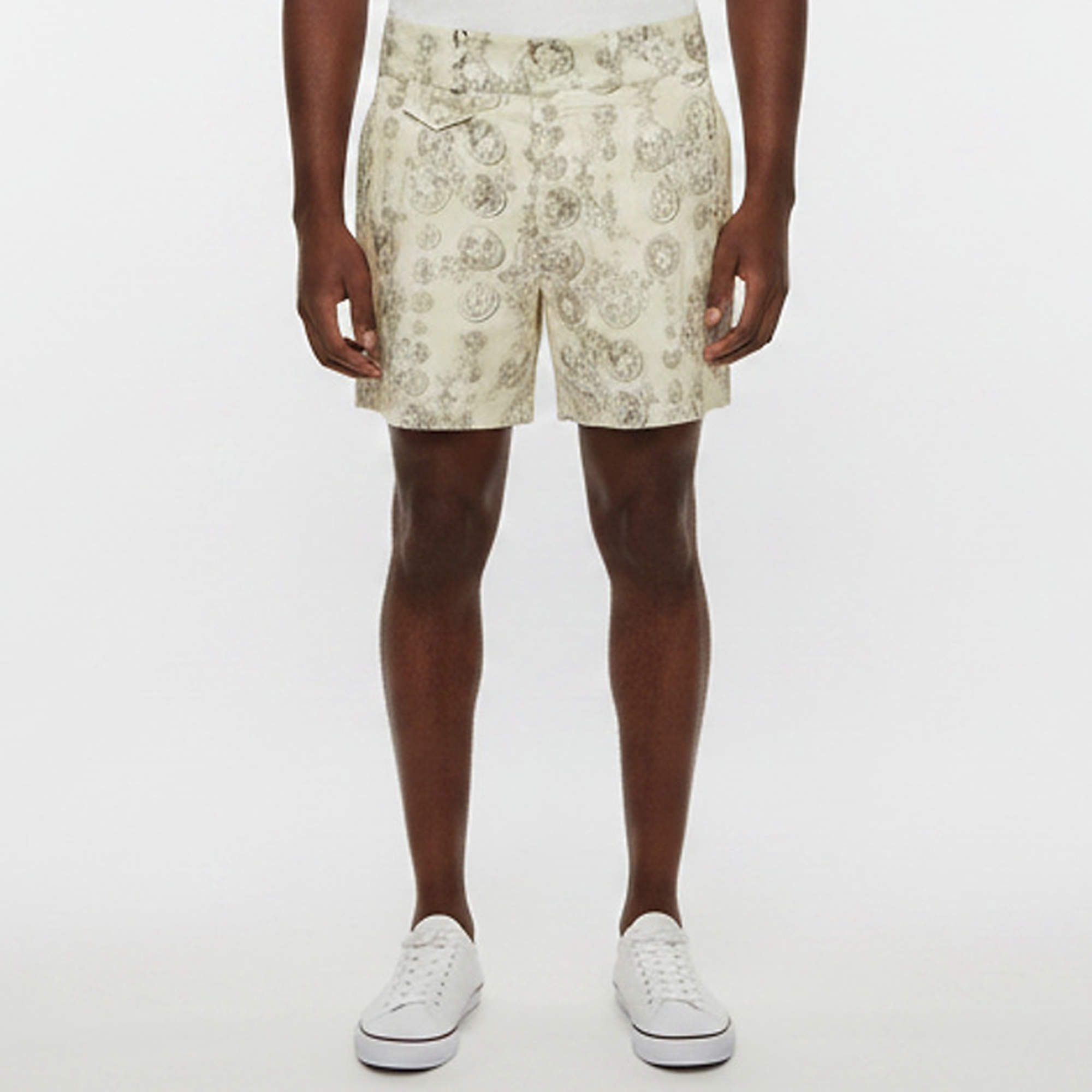 Pre Owned Dolce & Gabbana Cream Roman Coin Print Poplin Shorts XS