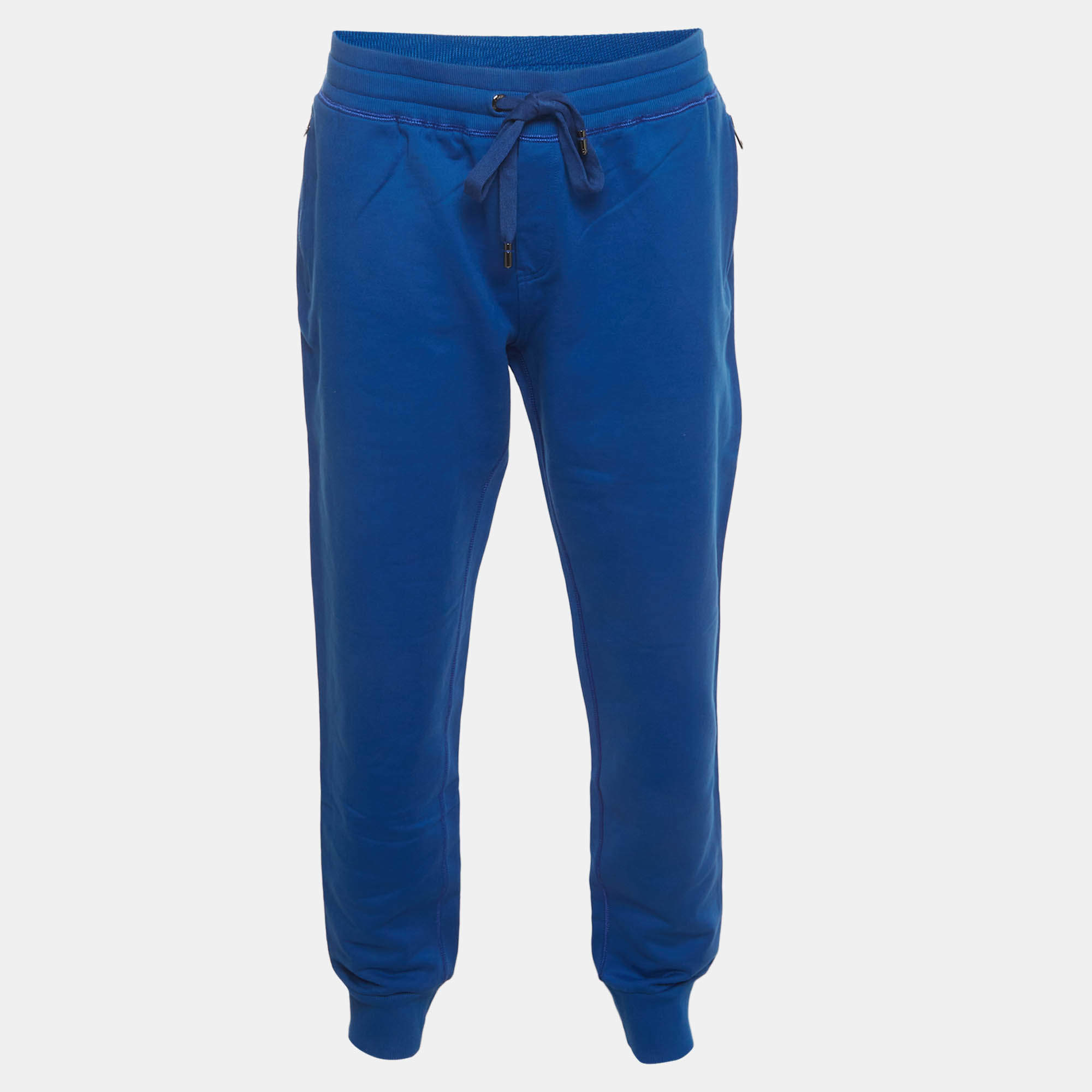 Pre Owned بنطلون رياضي دولتشي أند غابانا قطن أزرق بتفاصيل سحاب مقاس 5 إكس لارج
