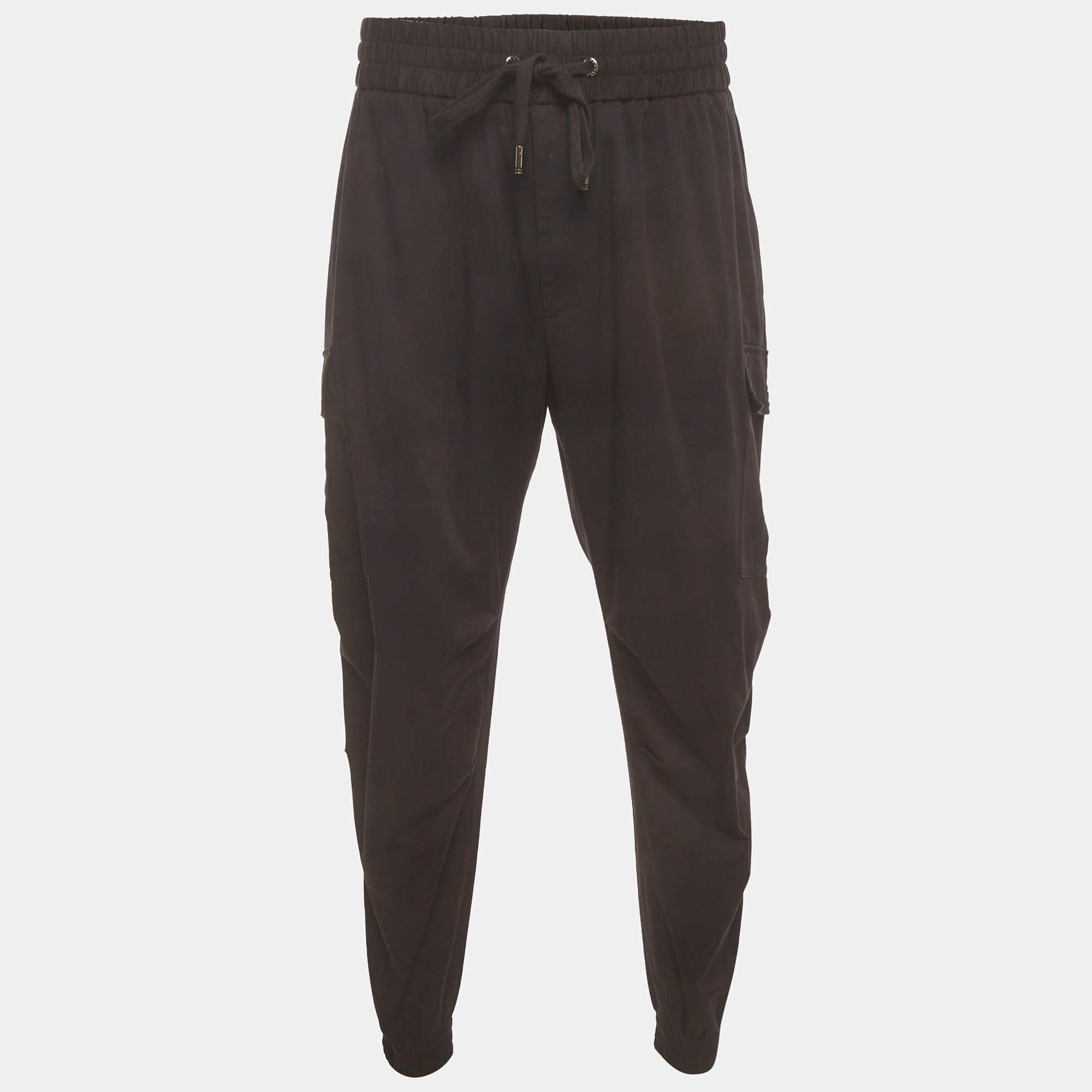 Pre Owned Dolce & Gabbana Black Stretch Cotton Cargo Joggers 4XL