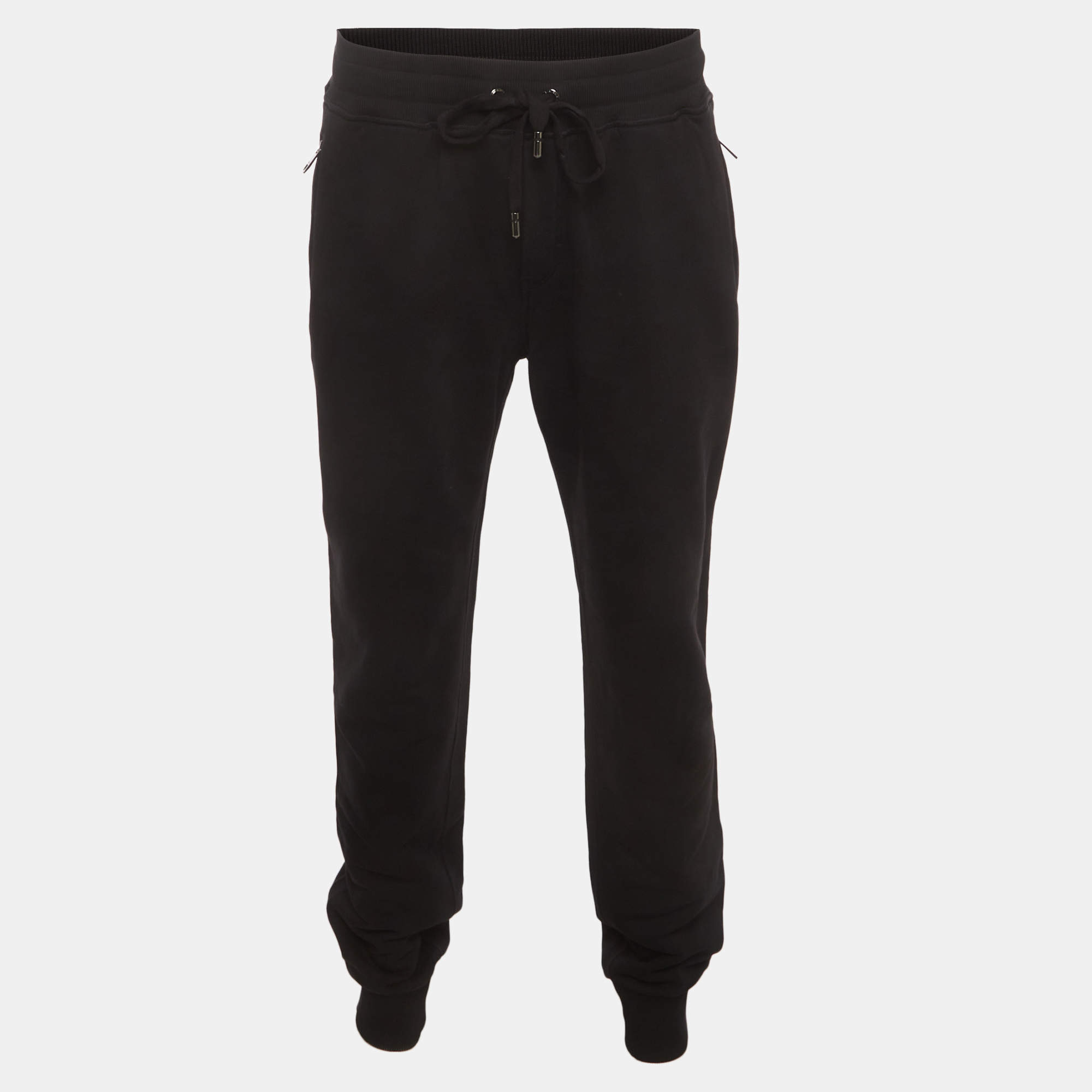 Pre Owned Dolce & Gabbana Black Jersey Drawstring Joggers XXL
